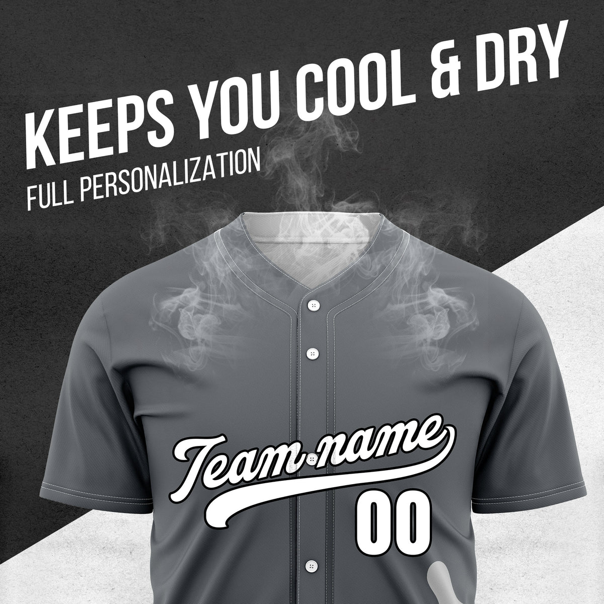 Custom Dark Grey Baseball Wave Sports Jersey Personalized Uniform with Name & Number