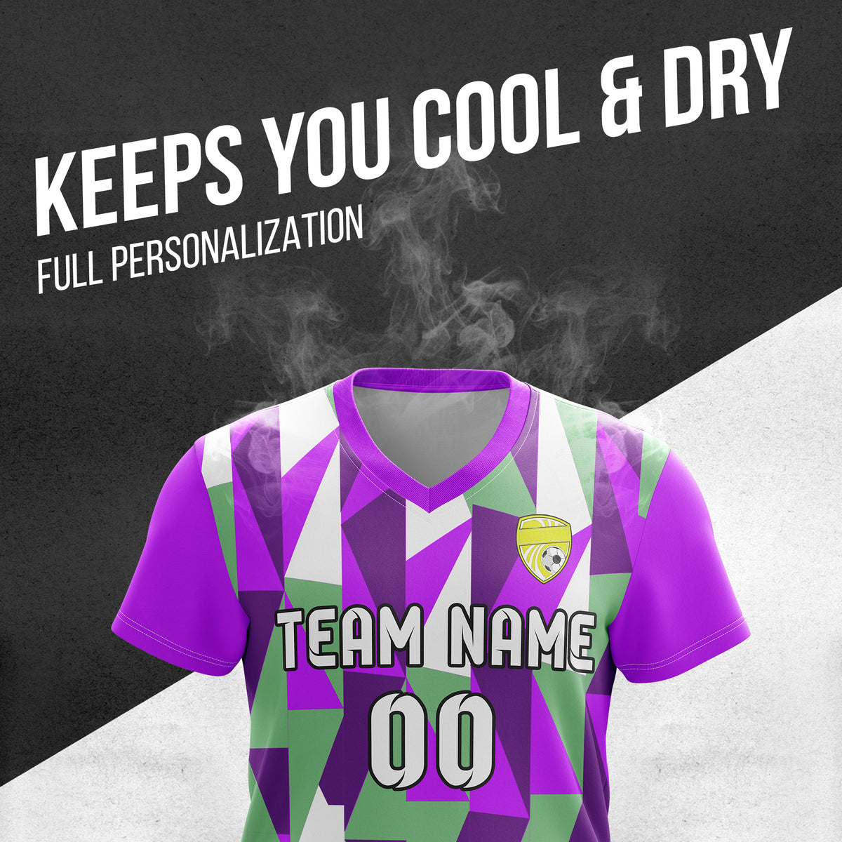 Custom Crystal V-Full Pattern Soccer Purple Sport Tops Jersey