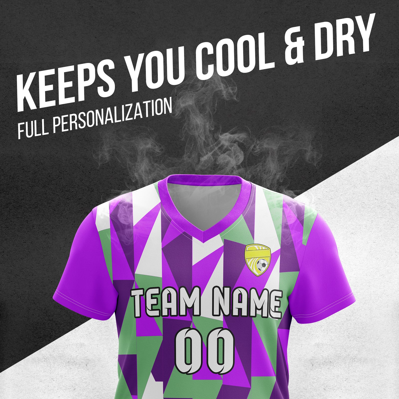Custom Crystal V-Full Pattern Soccer Purple Sport Tops Jersey