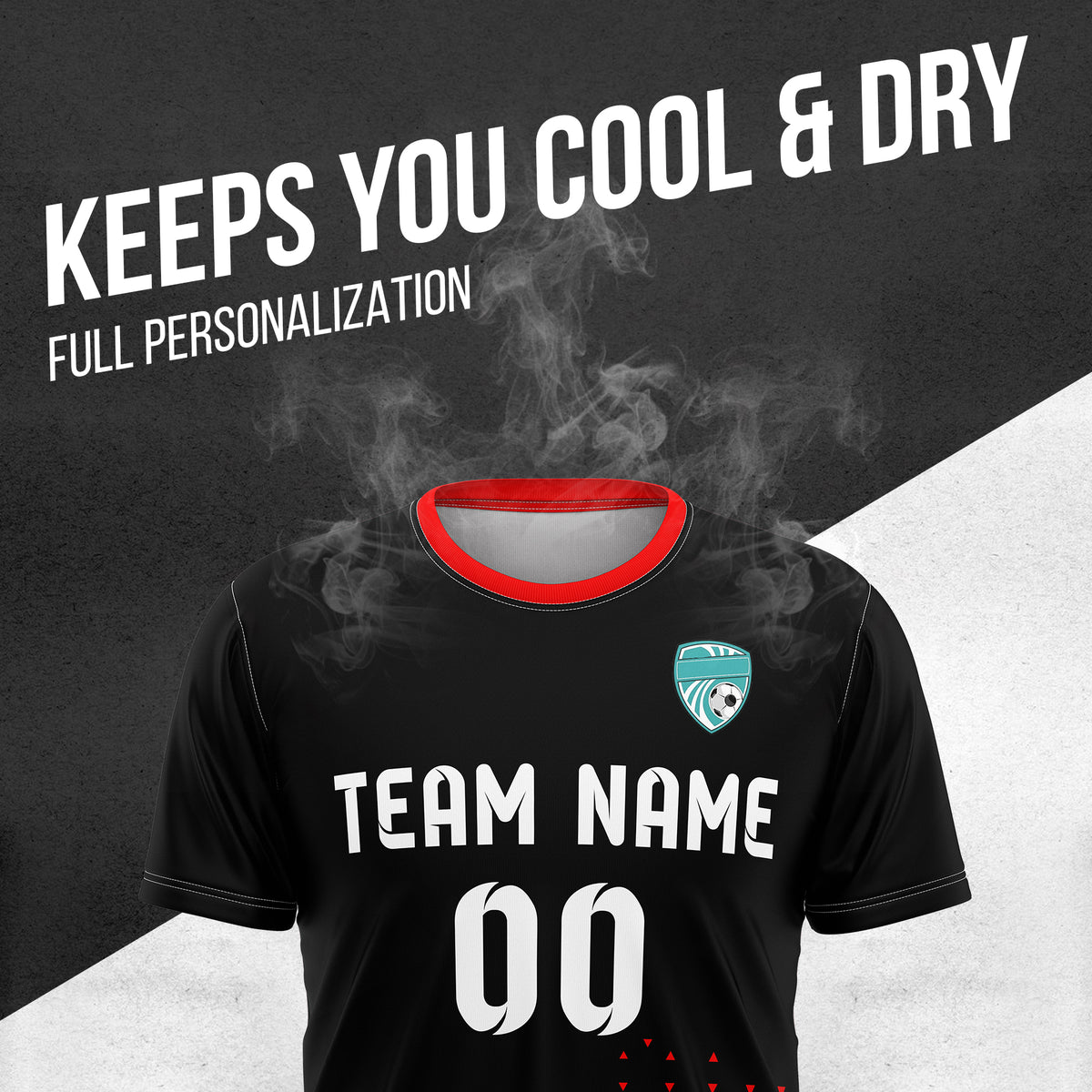 Custom Soccer R Side Pattern Black Tri-Edge Sports Tops Jersey