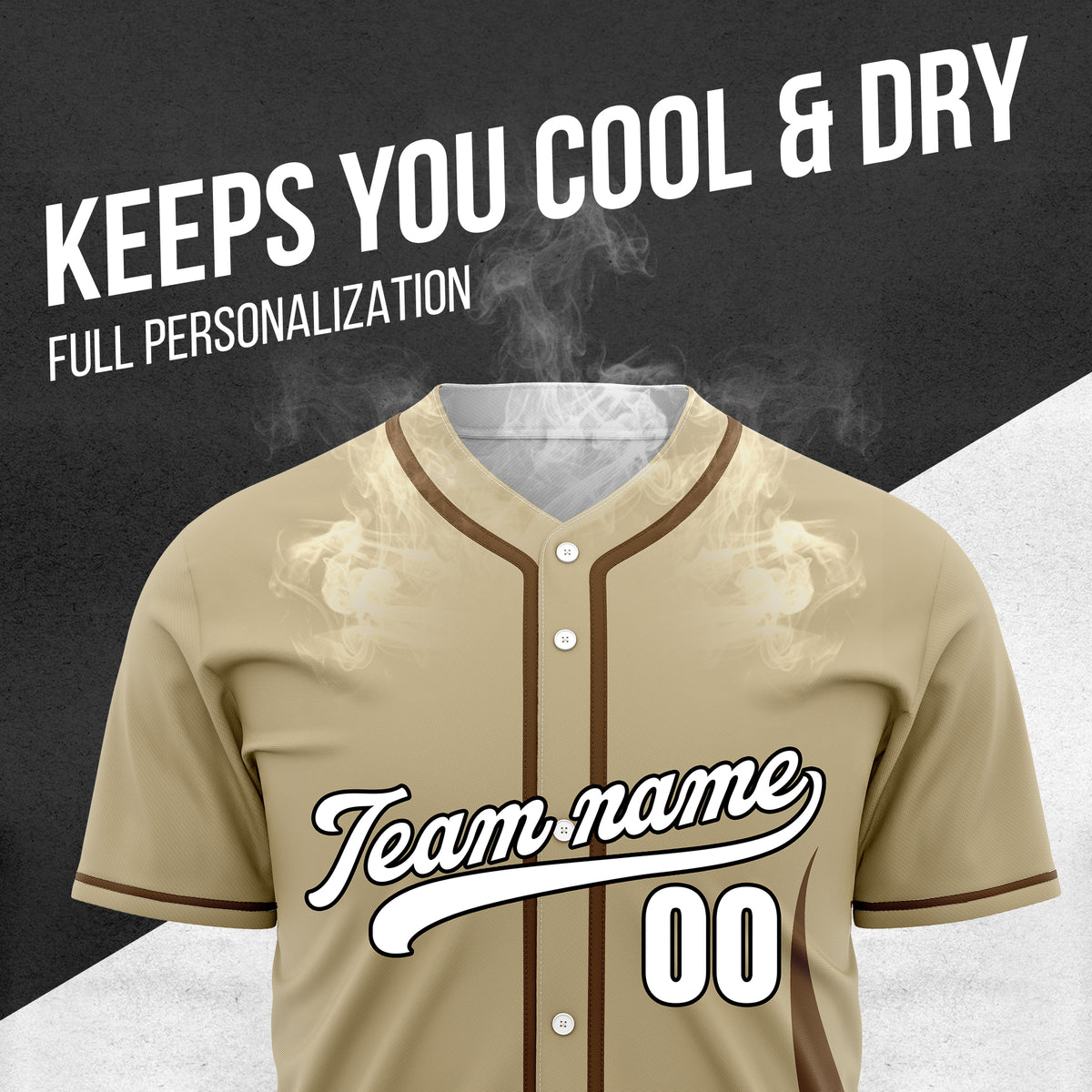 Custom Fire Pulse Khaki Baseball Sports Jersey Personalized Uniform with Name & Number