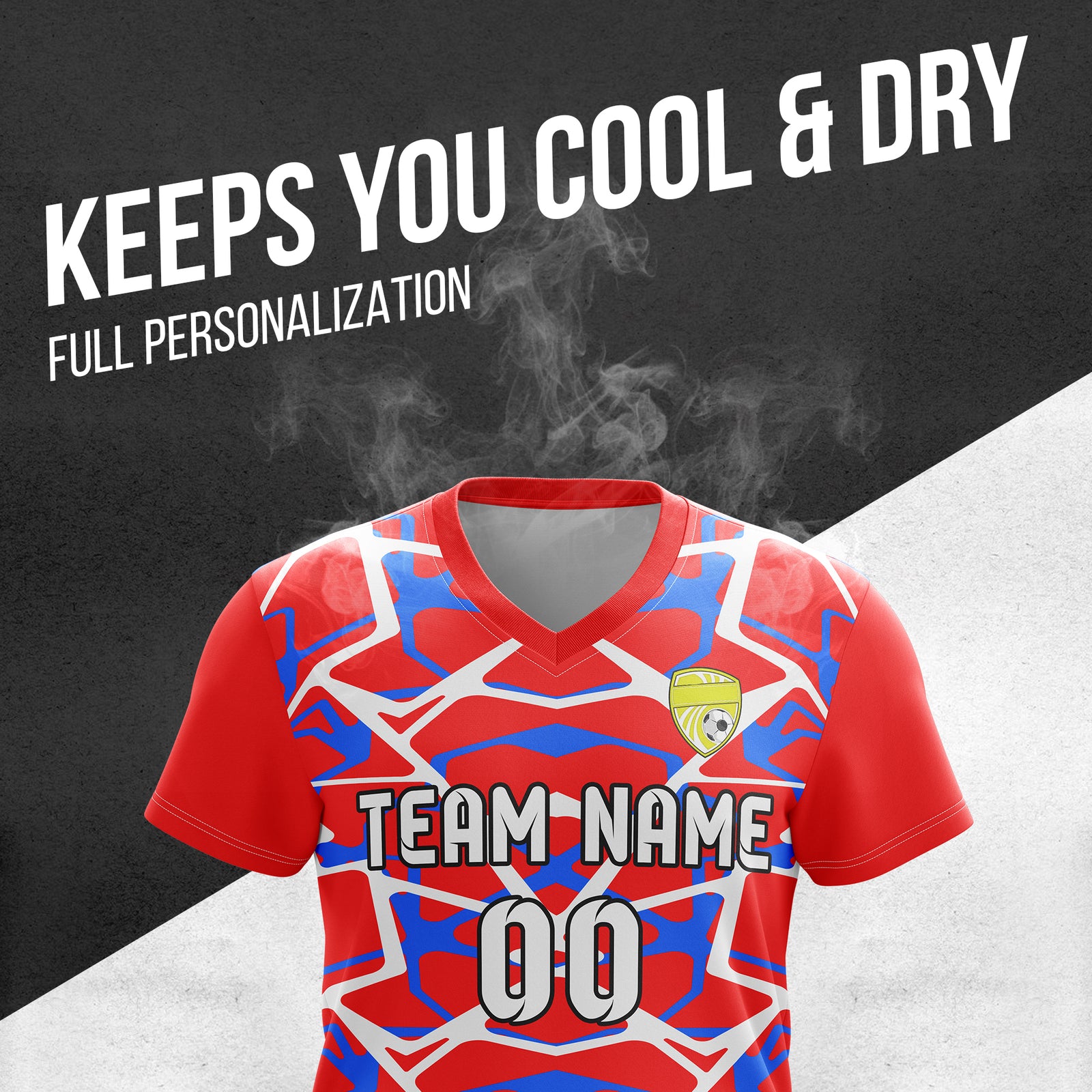 Cu stom Wild Pulse V-Full Pattern Soccer Red Sport Tops Jersey