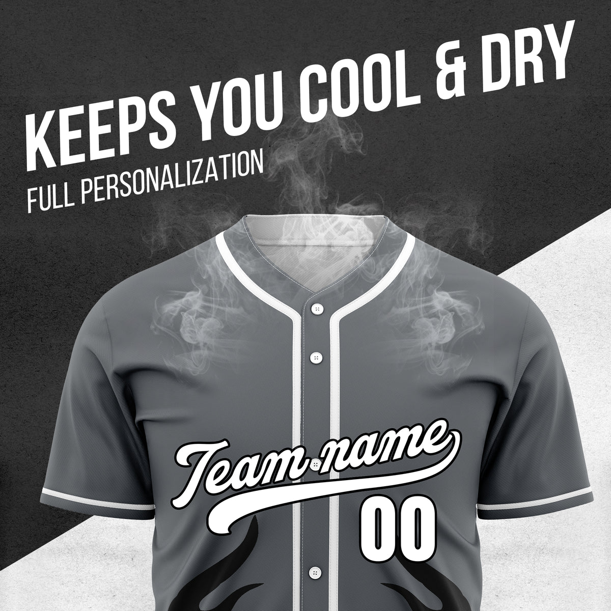 Custom Shadow Flames Dark Grey Baseball Sports Jersey Personalized Uniform with Name & Number