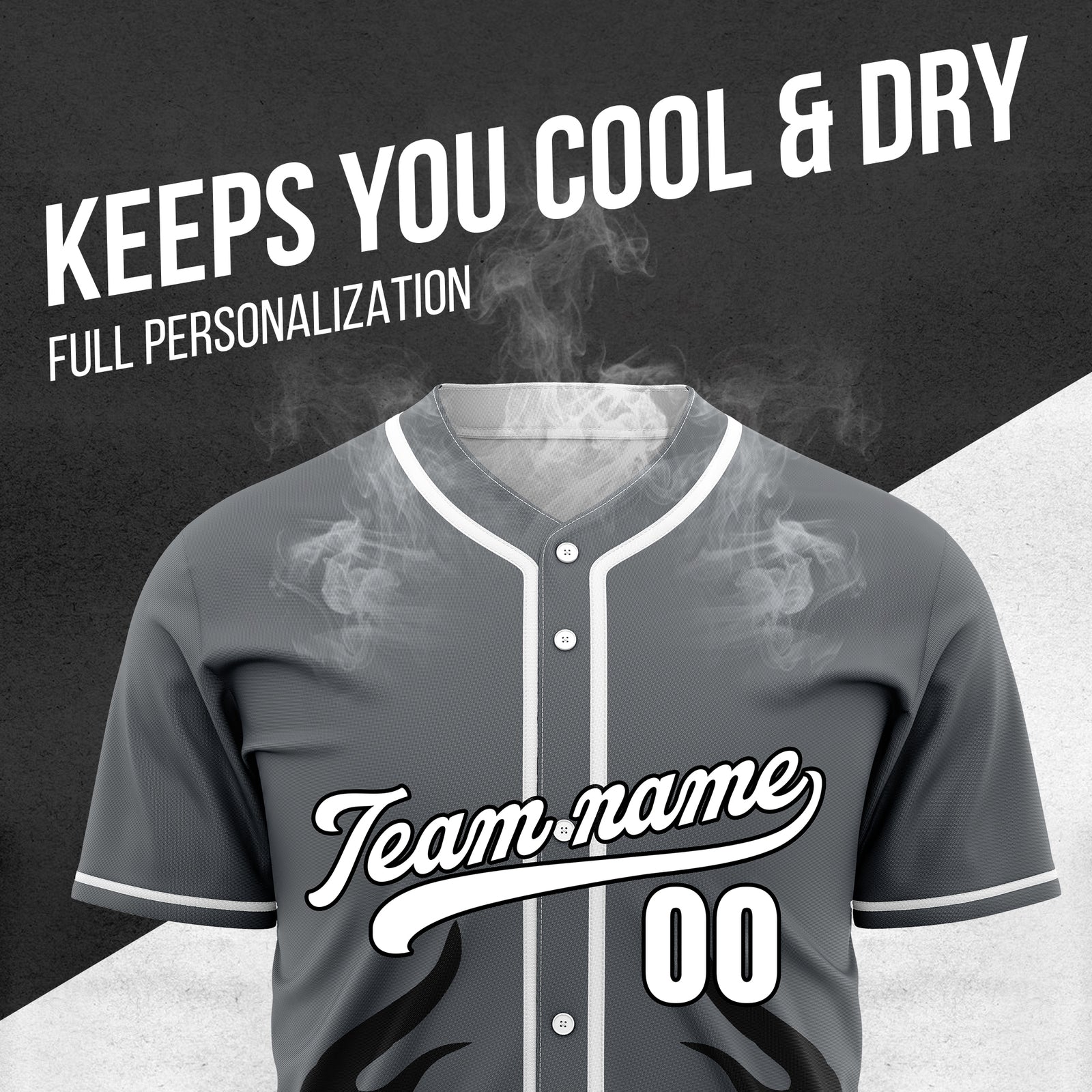 Custom Shadow Flames Dark Grey Baseball Sports Jersey Personalized Uniform with Name & Number