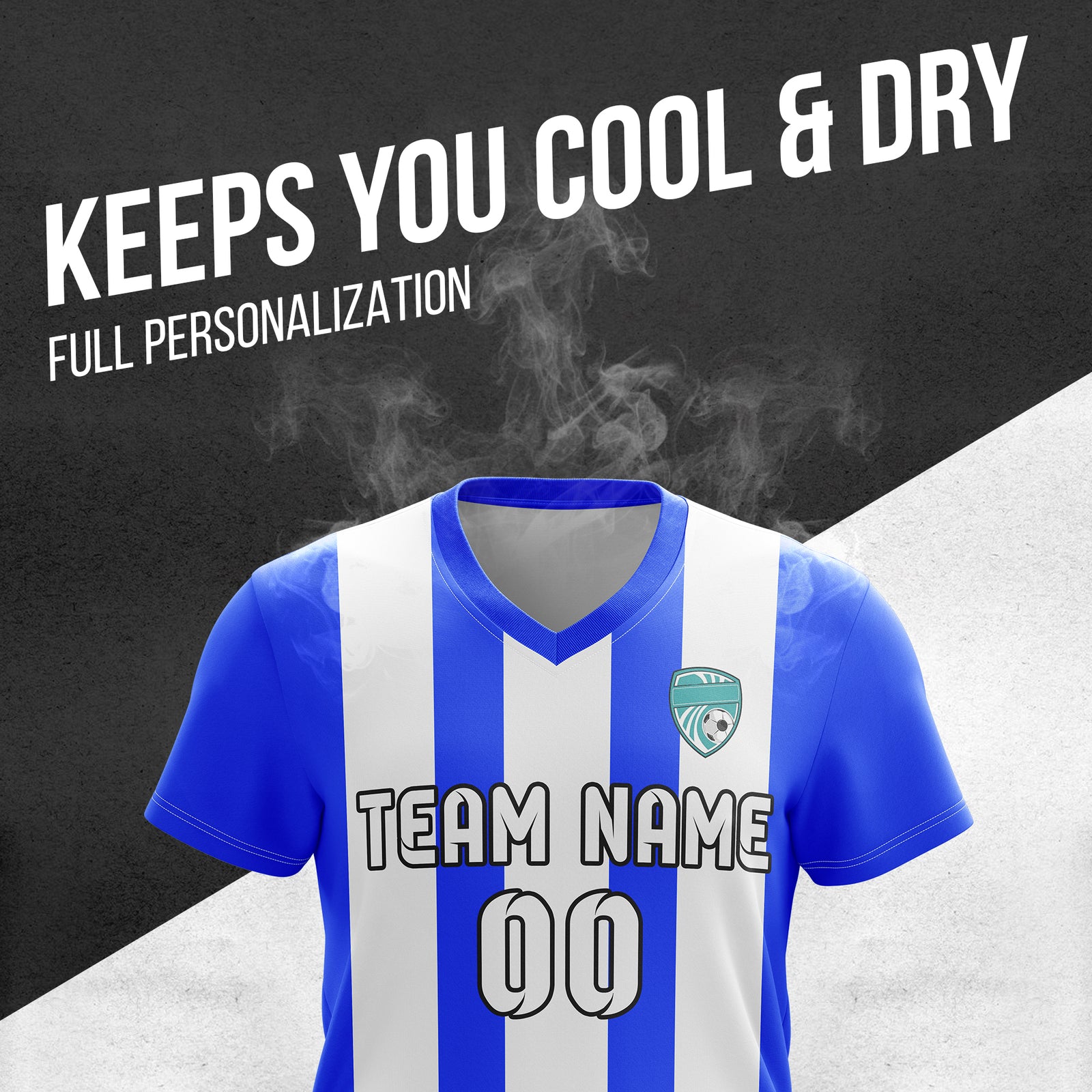Custom Striker Stripe V-Neck Blue Soccer Sport Tops Jersey