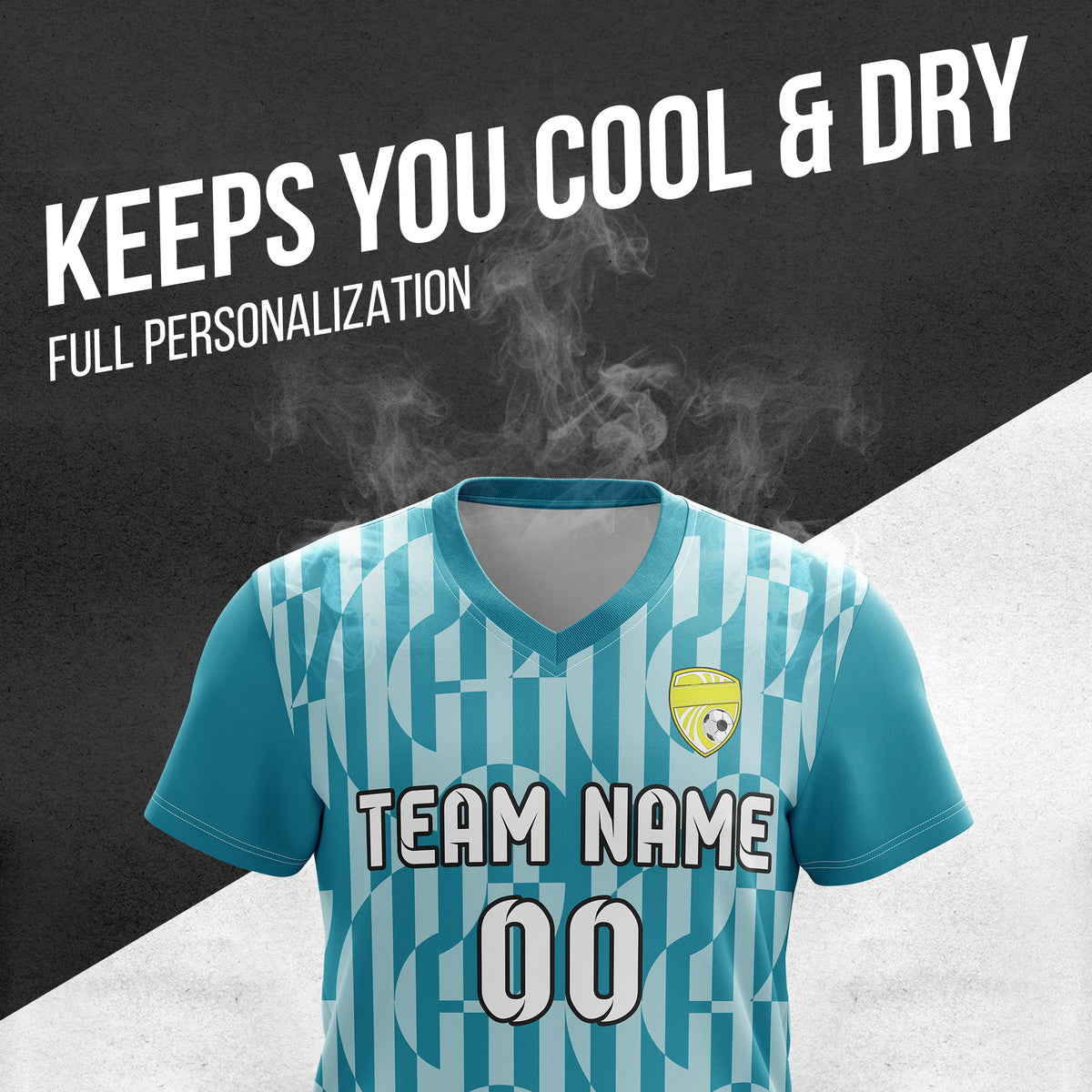 Custom Pulse Grid V-Full Pattern Soccer Teal Sport Tops Jersey