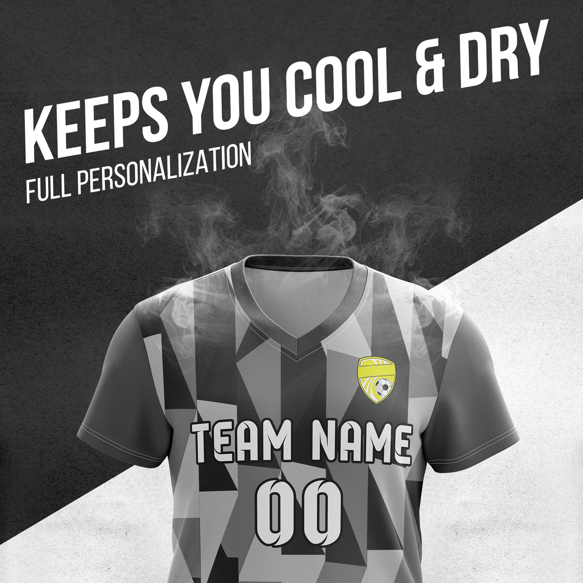 Custom Crystal V-Full Pattern Soccer Dark Grey Sport Tops Jersey