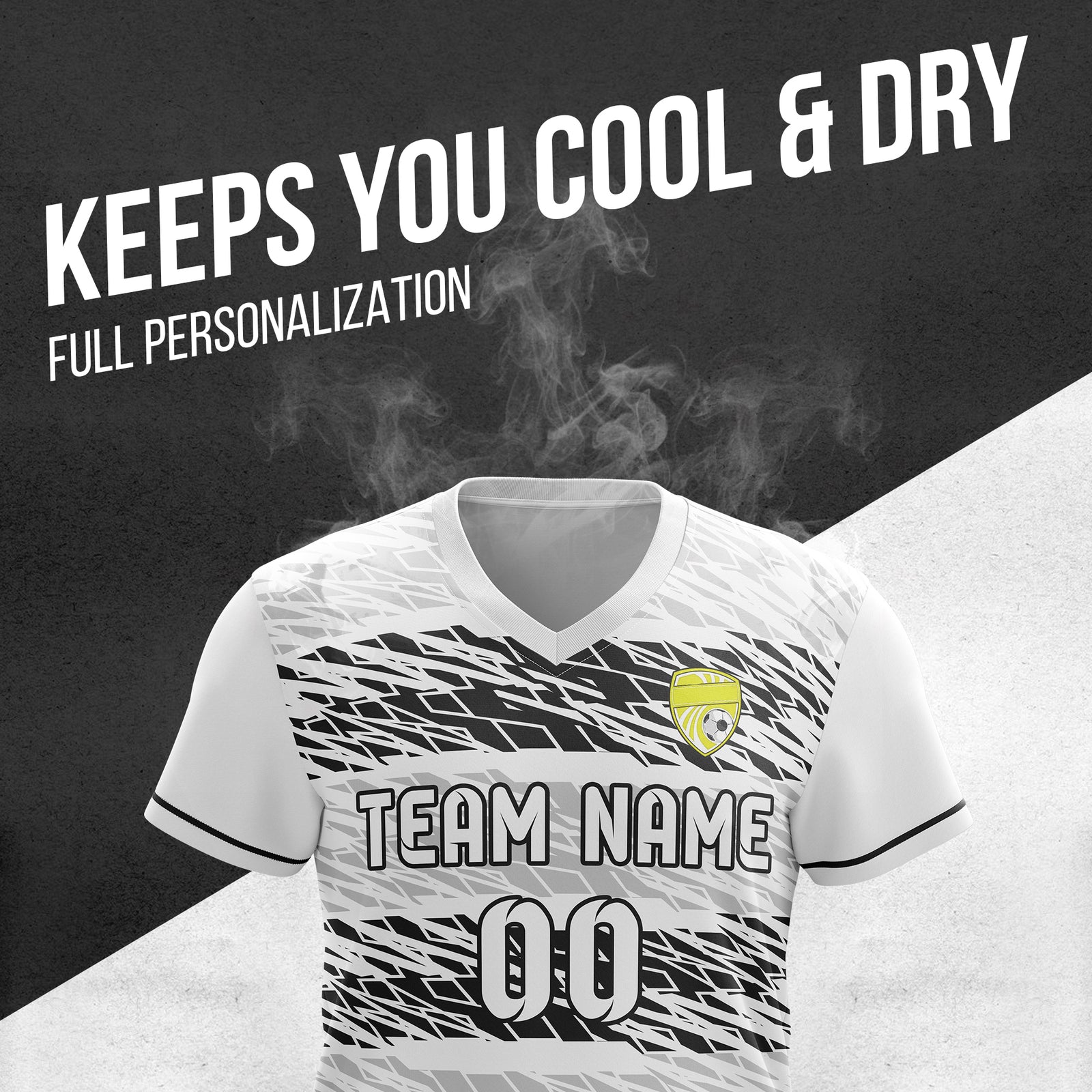 Custom Flare Strike V-Full Pattern Soccer White Sport Tops Jersey