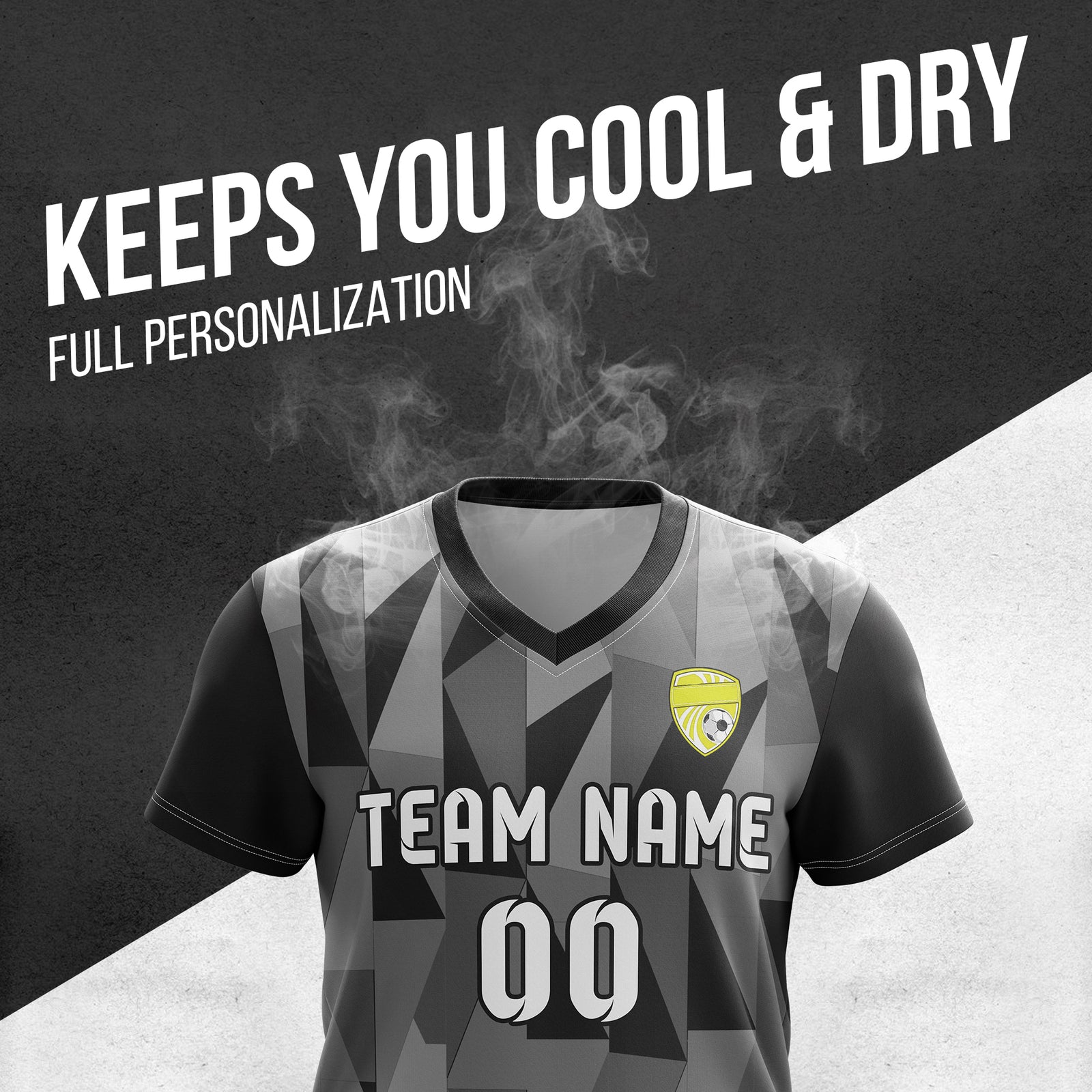 Custom Crystal V-Full Pattern Soccer Black Sport Tops Jersey