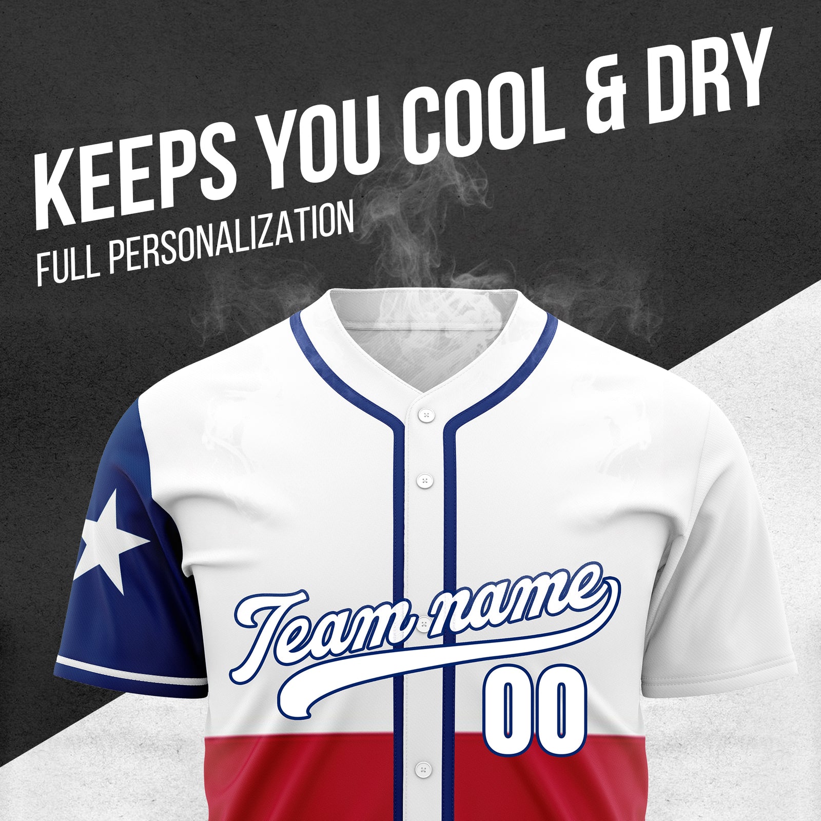 Custom Texas Flag Baseball White Sports Jersey Personalized Uniform with Name & Number
