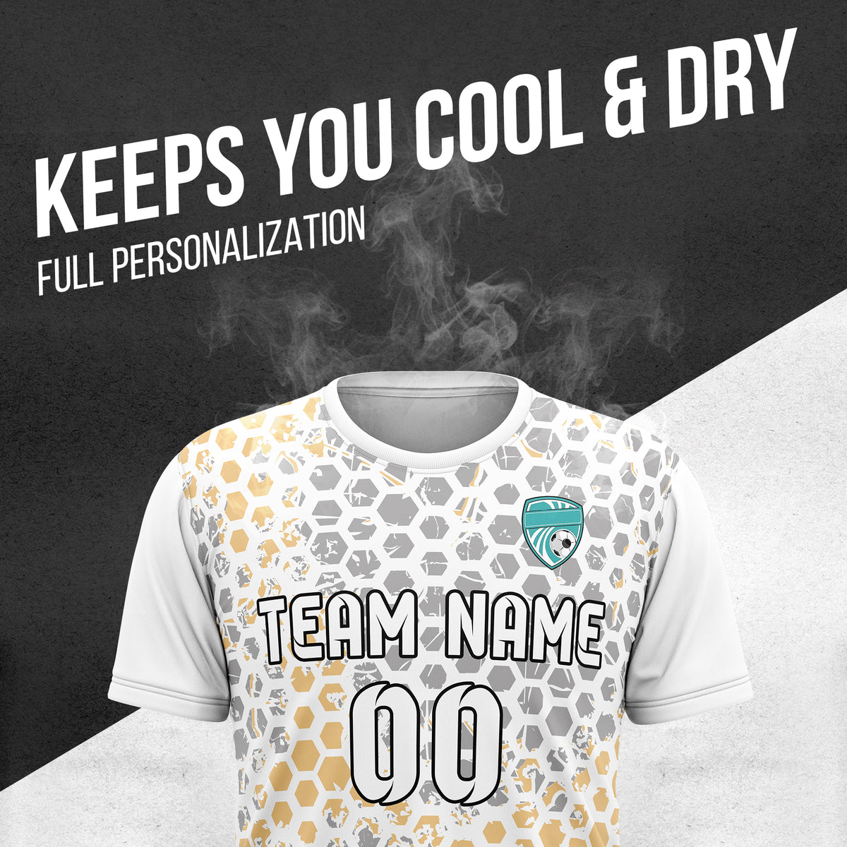 Custom Soccer White Round Neck Hex Pattern Sports Tops Jersey