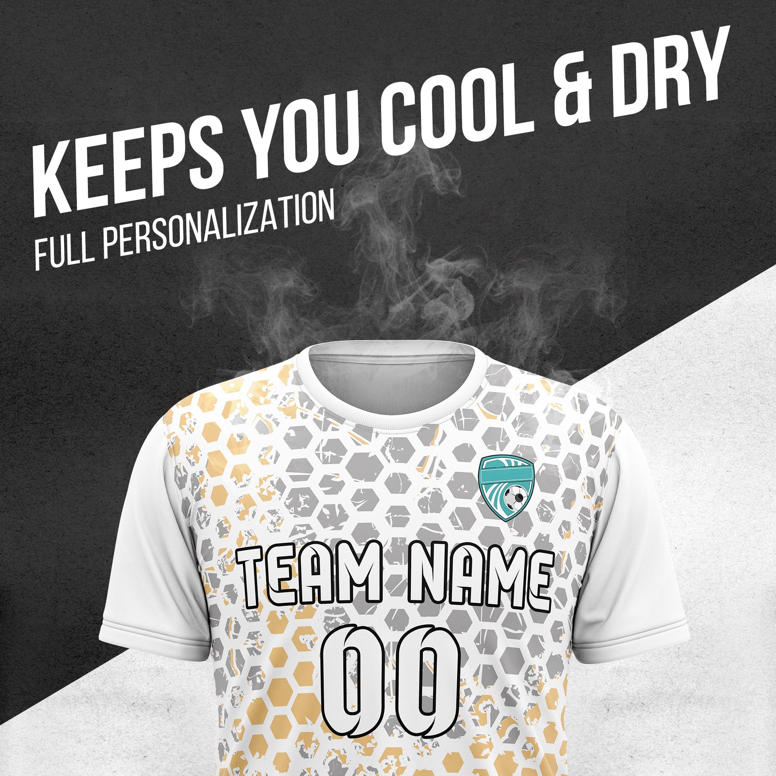 Custom Soccer White Round Neck Hex Pattern Sports Tops Jersey