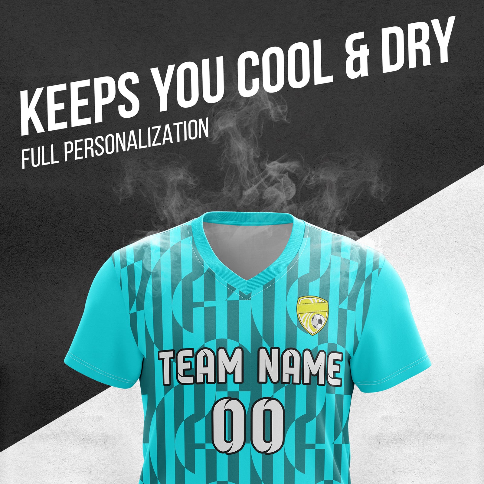 Custom Pulse Grid V-Full Pattern Soccer Aqua Sport Tops Jersey