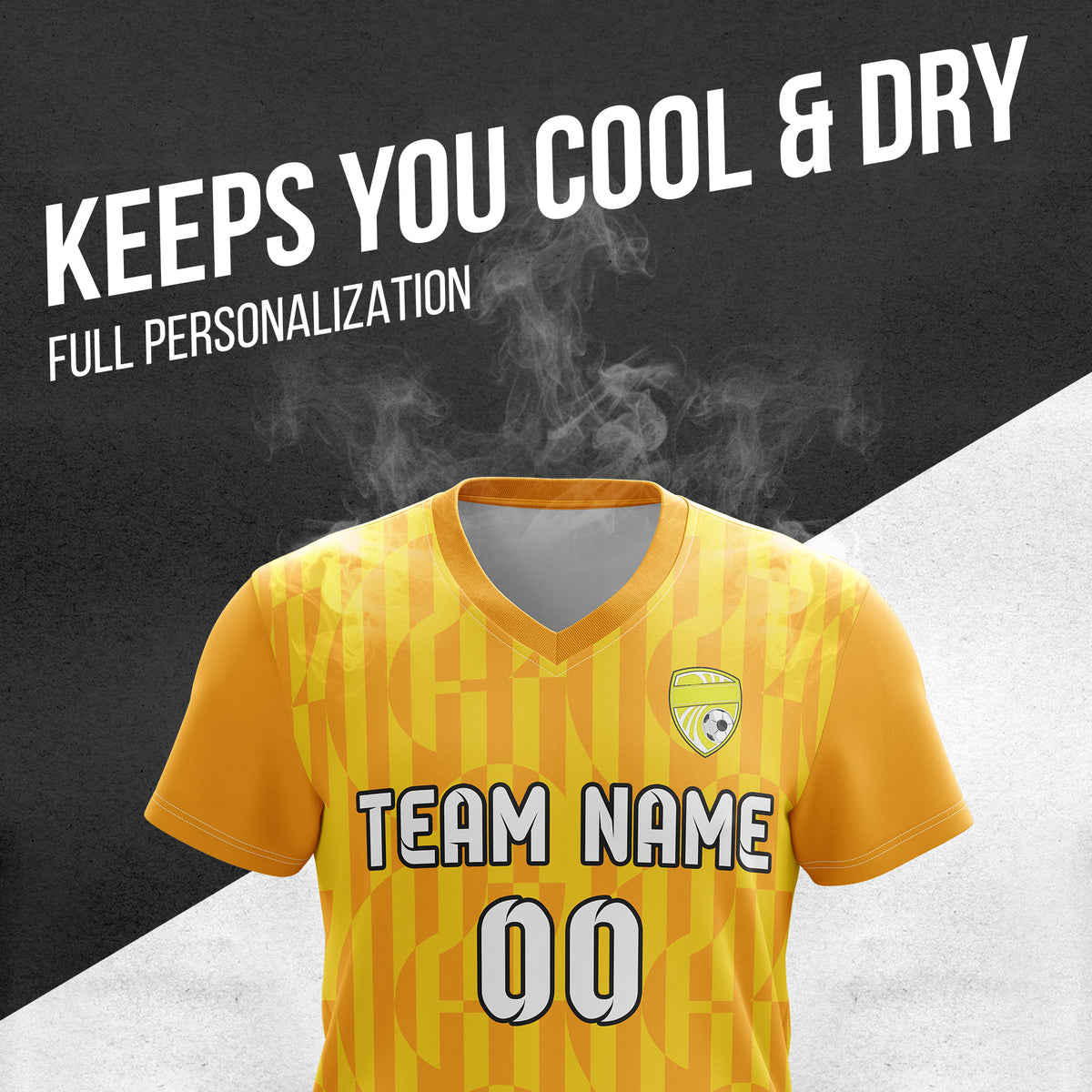 Custom Pulse Grid V-Full Pattern Soccer Orange Sport Tops Jersey