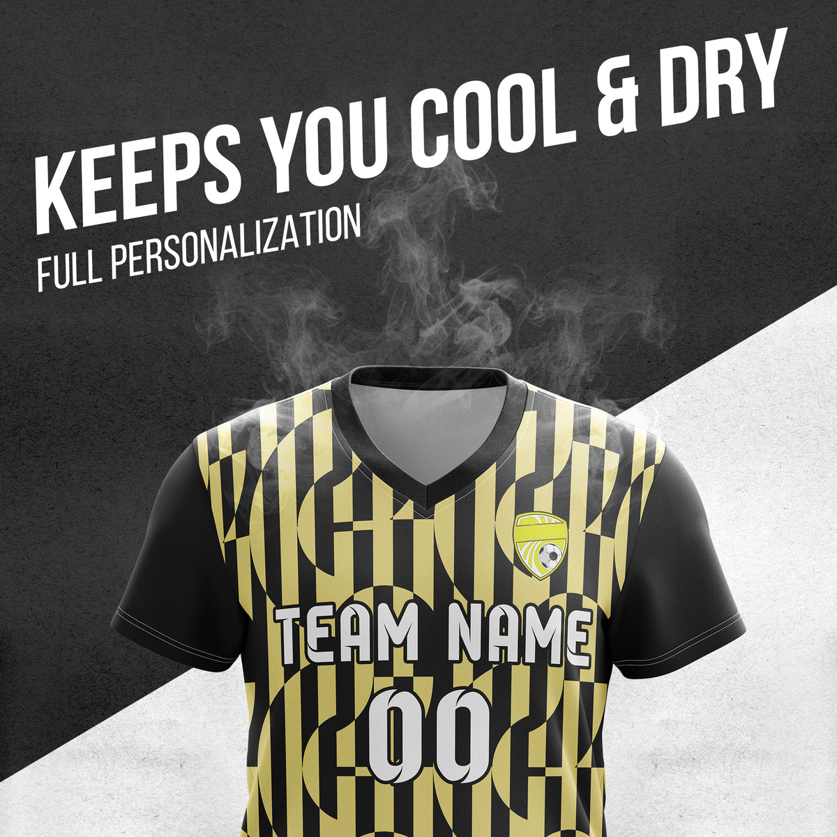 Custom Pulse Grid V-Full Pattern Soccer Black Sport Tops Jersey