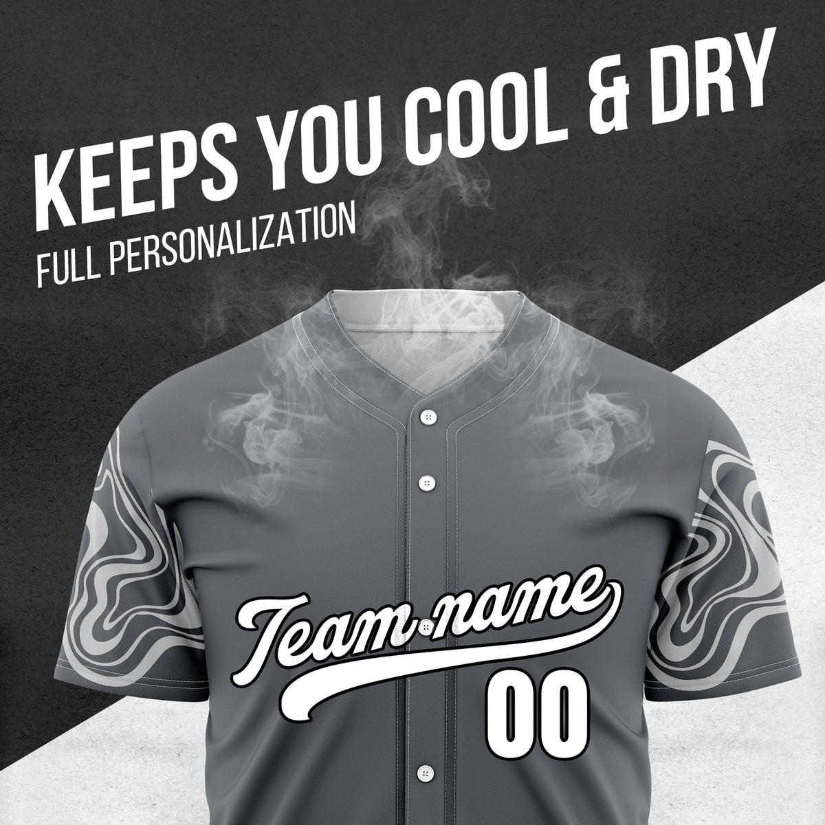 Custom Dark Grey Baseball Wave Sports Jersey Personalized Uniform with Name & Number