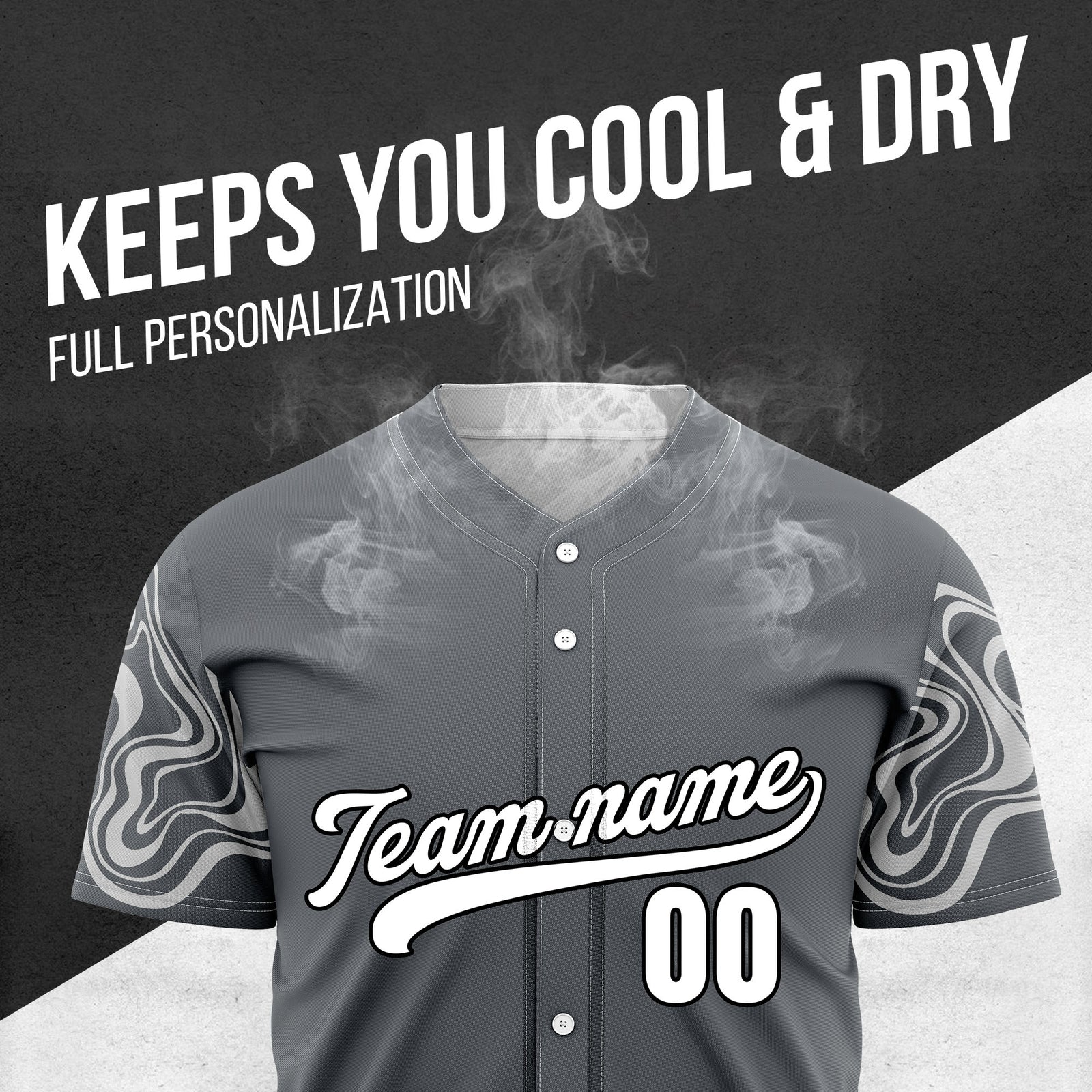 Custom Dark Grey Baseball Wave Sports Jersey Personalized Uniform with Name & Number