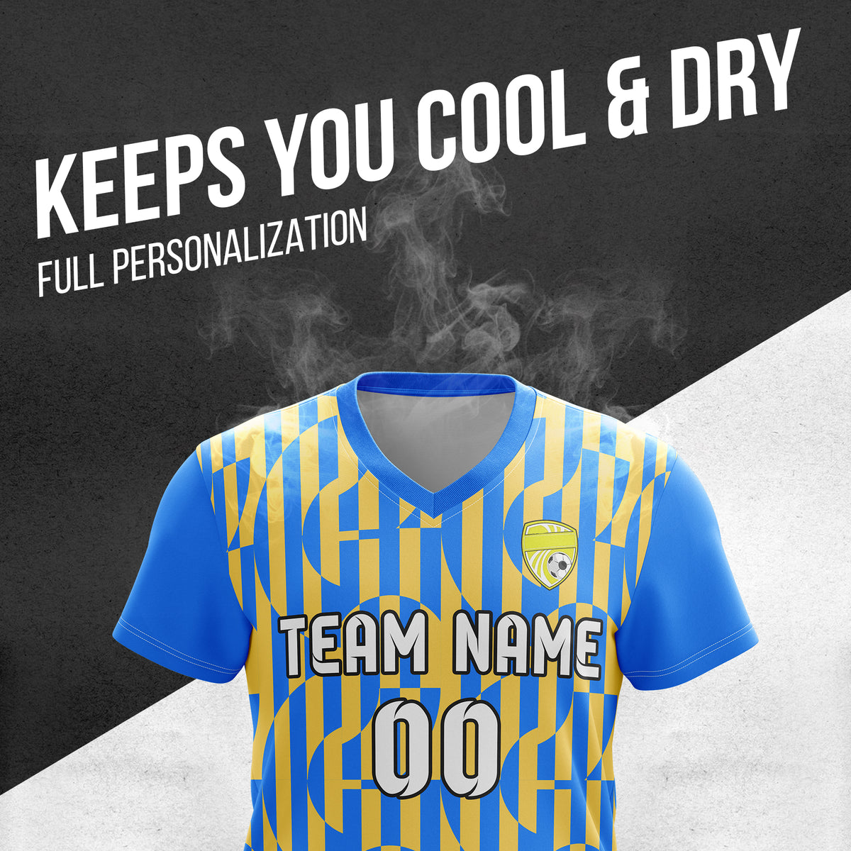 Custom Pulse Grid V-Full Pattern Soccer Blue Sport Tops Jersey