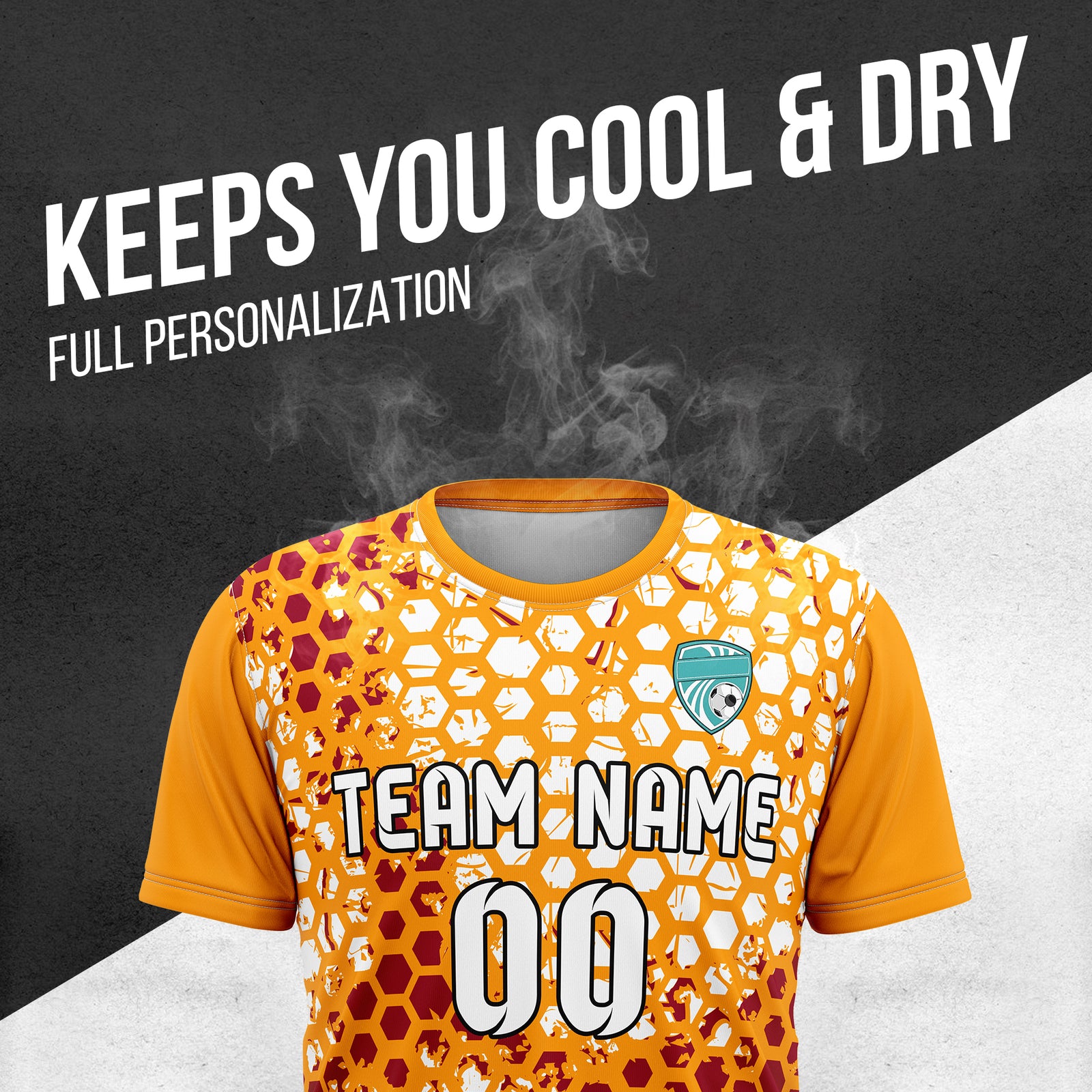 Custom Soccer Orange Round Neck Hex Pattern Sports Tops Jersey