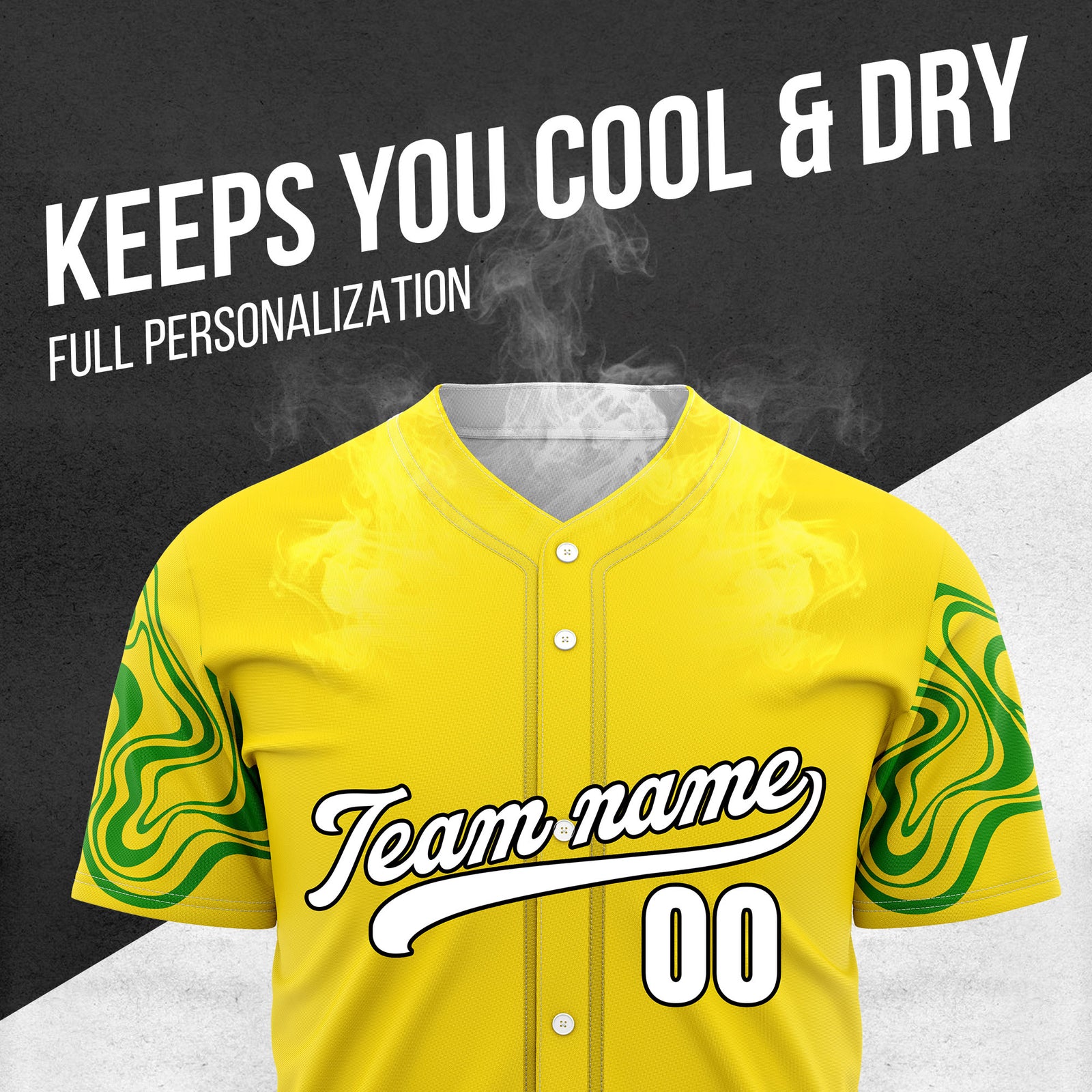 Custom Yellow Baseball Wave Sports Jersey Personalized Uniform with Name & Number