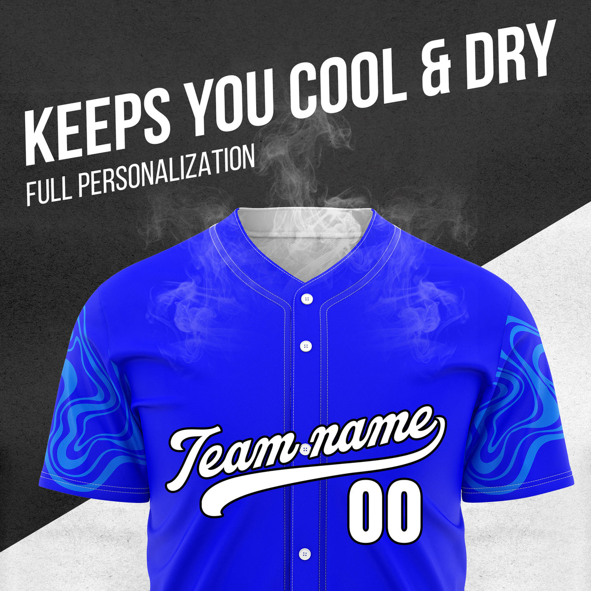 Custom Blue Baseball Wave Sports Jersey Personalized Uniform with Name & Number
