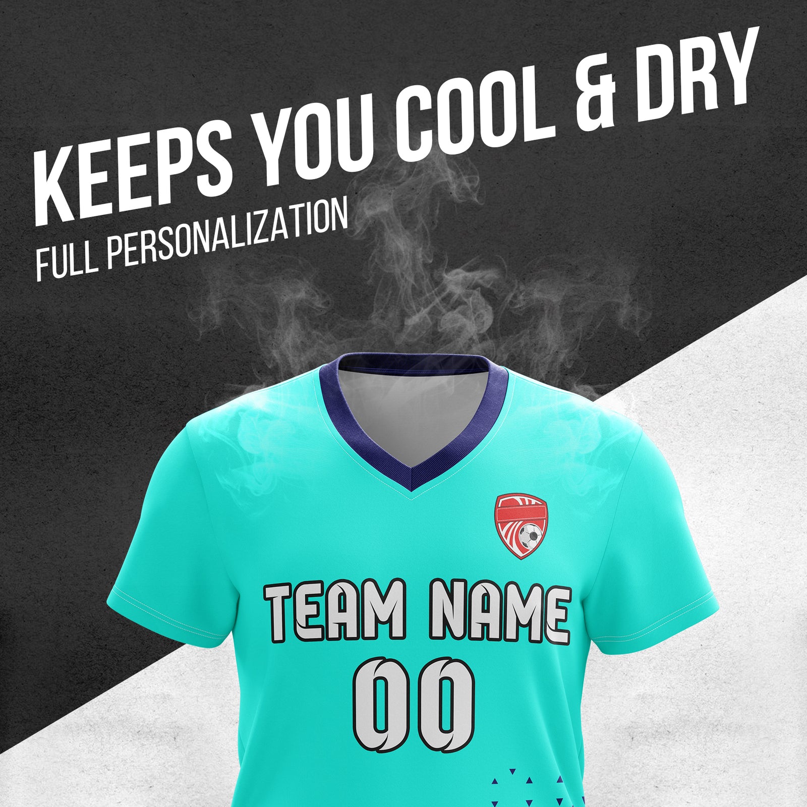 Custom Tri-Edge V-Side Pattern Aqua Soccer Sport Tops Jersey