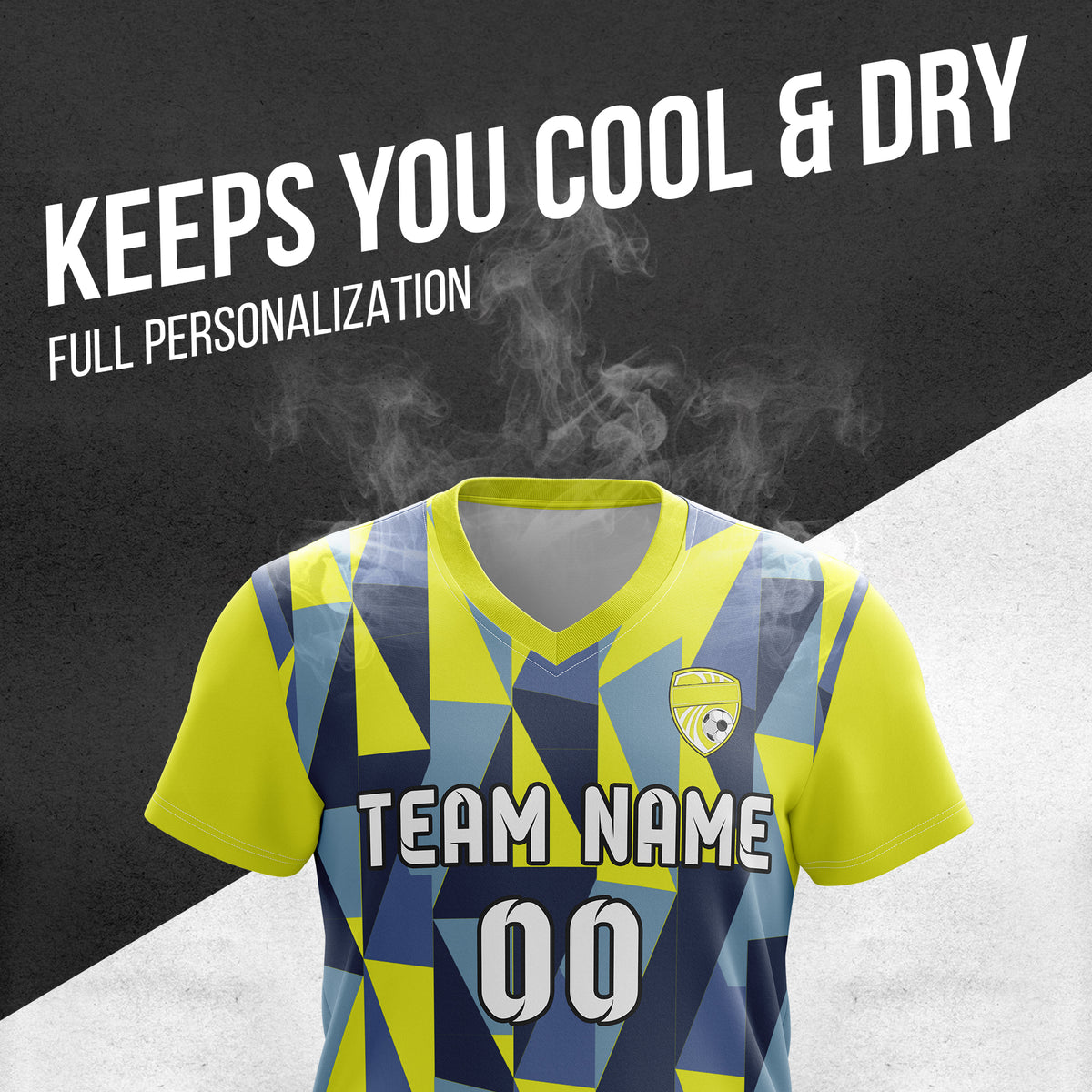 Custom Crystal V-Full Pattern Soccer Yellow Sport Tops Jersey