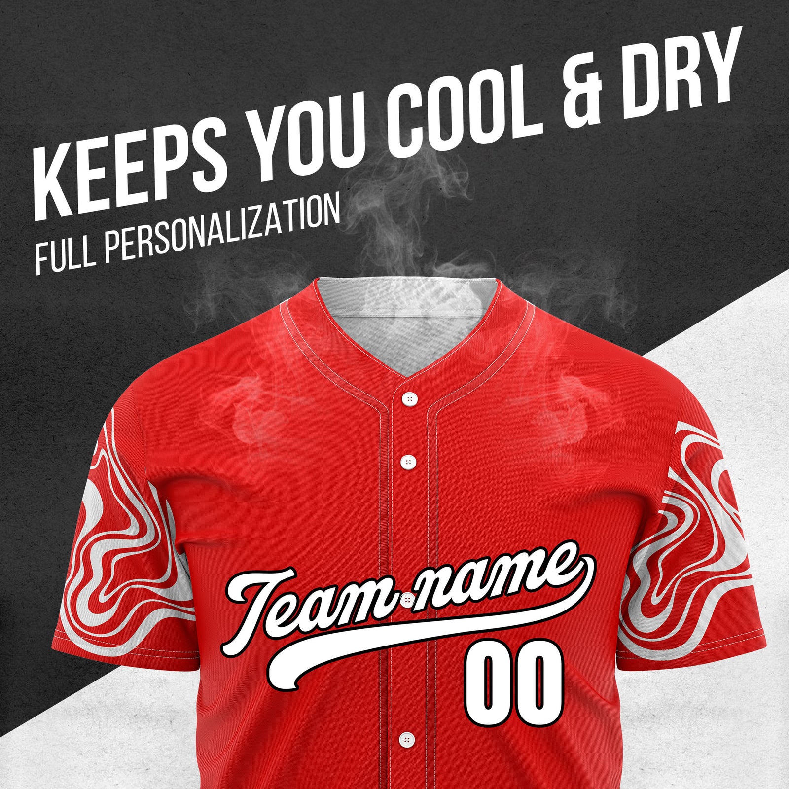 Custom Red Baseball Wave Sports Jersey Personalized Uniform with Name & Number