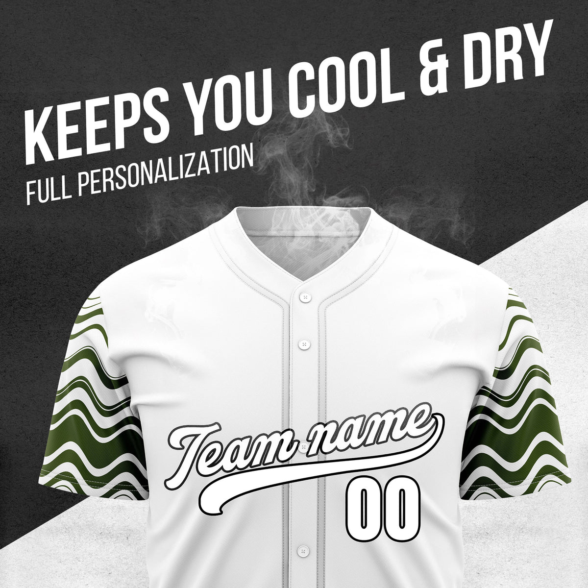 Custom White Baseball Wave Sports Jersey Personalized Uniform with Name & Number