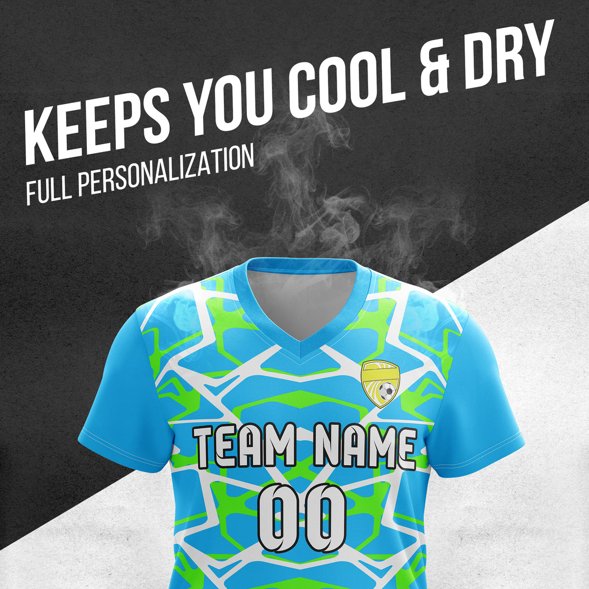 Custom Wild Pulse V-Full Pattern Soccer Blue Sport Tops Jersey