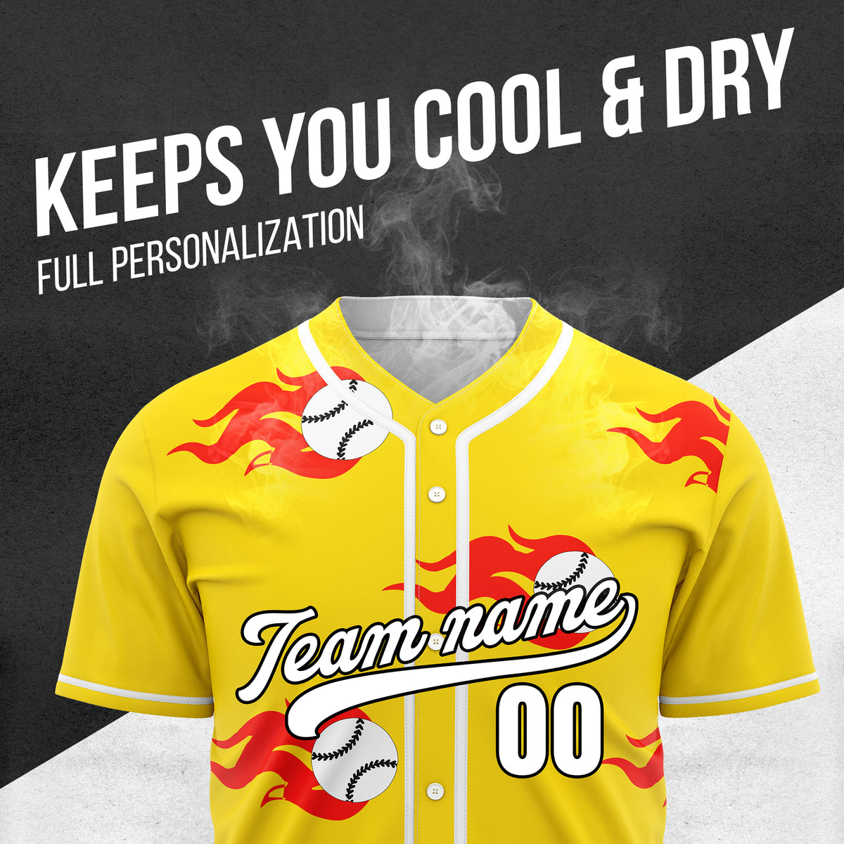 Custom Fireballers Yellow Baseball Sports Jersey Personalized Uniform with Name & Number