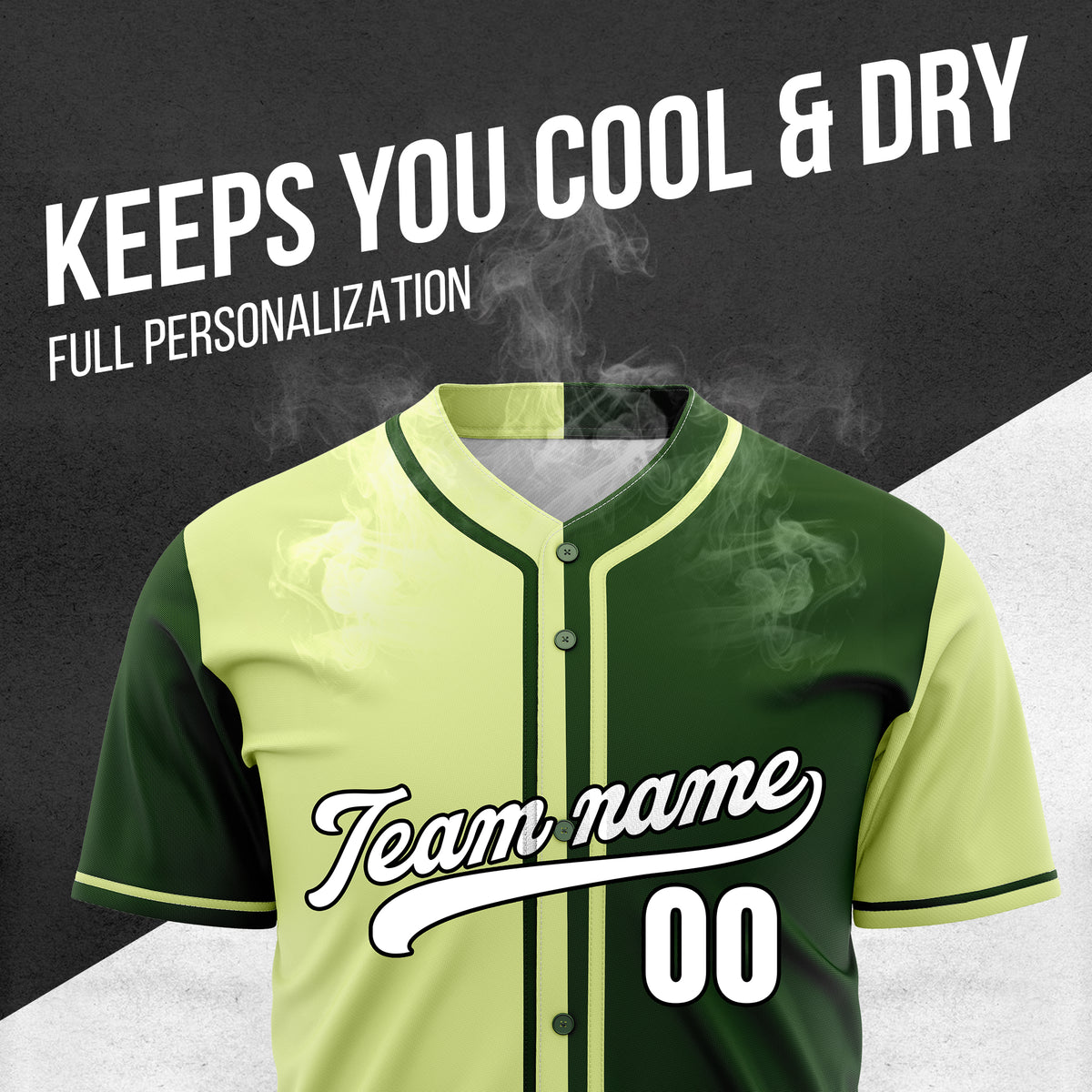 Custom Split Baseball Green Sports Jersey Personalized Uniform with Name & Number