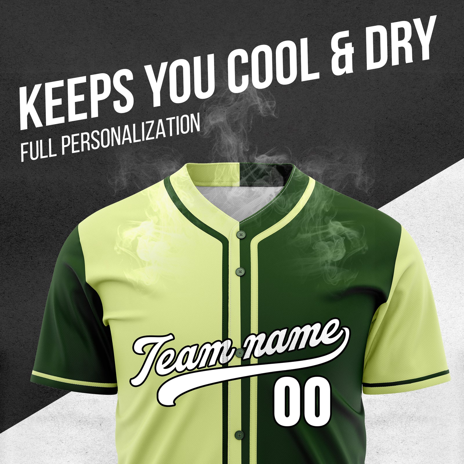 Custom Split Baseball Green Sports Jersey Personalized Uniform with Name & Number