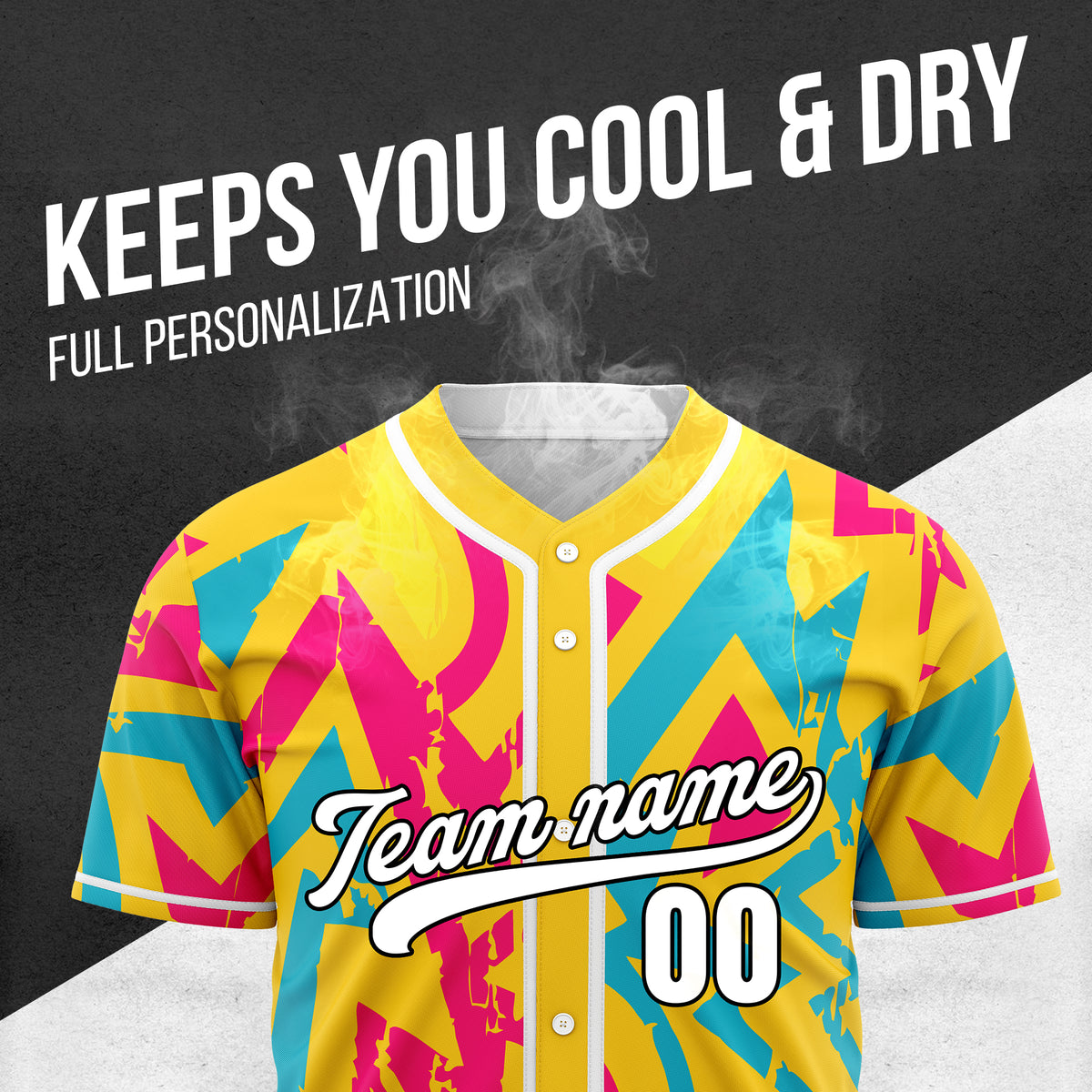 Custom Splash Yellow Baseball Sports Jersey Personalized Uniform with Name & Number
