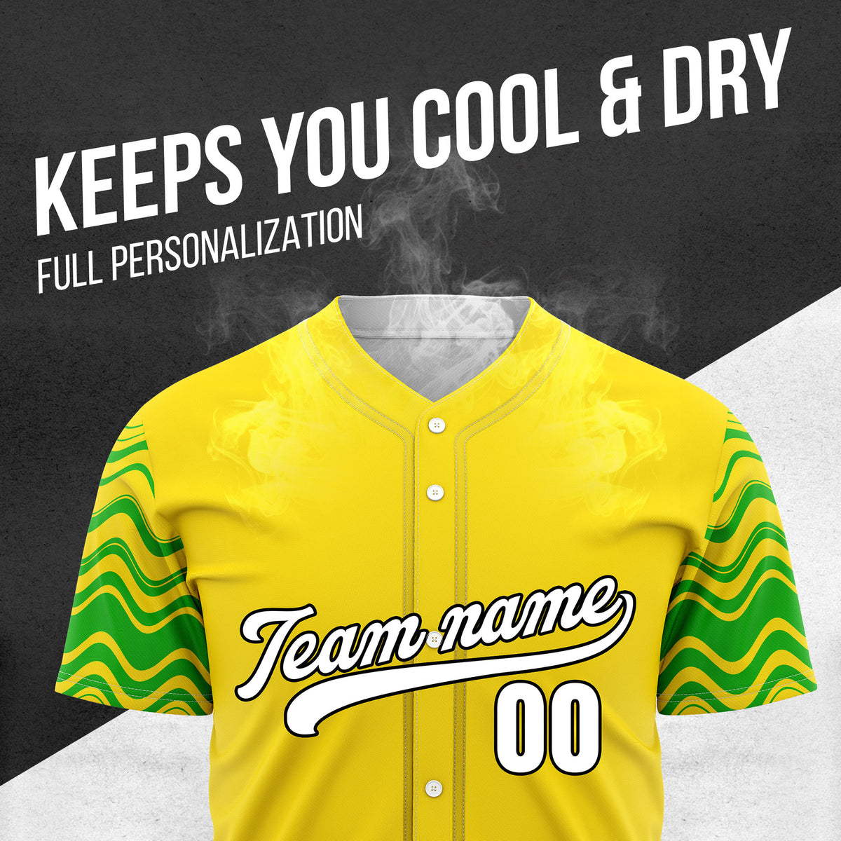 Custom Yellow Baseball Wave Sports Jersey Personalized Uniform with Name & Number
