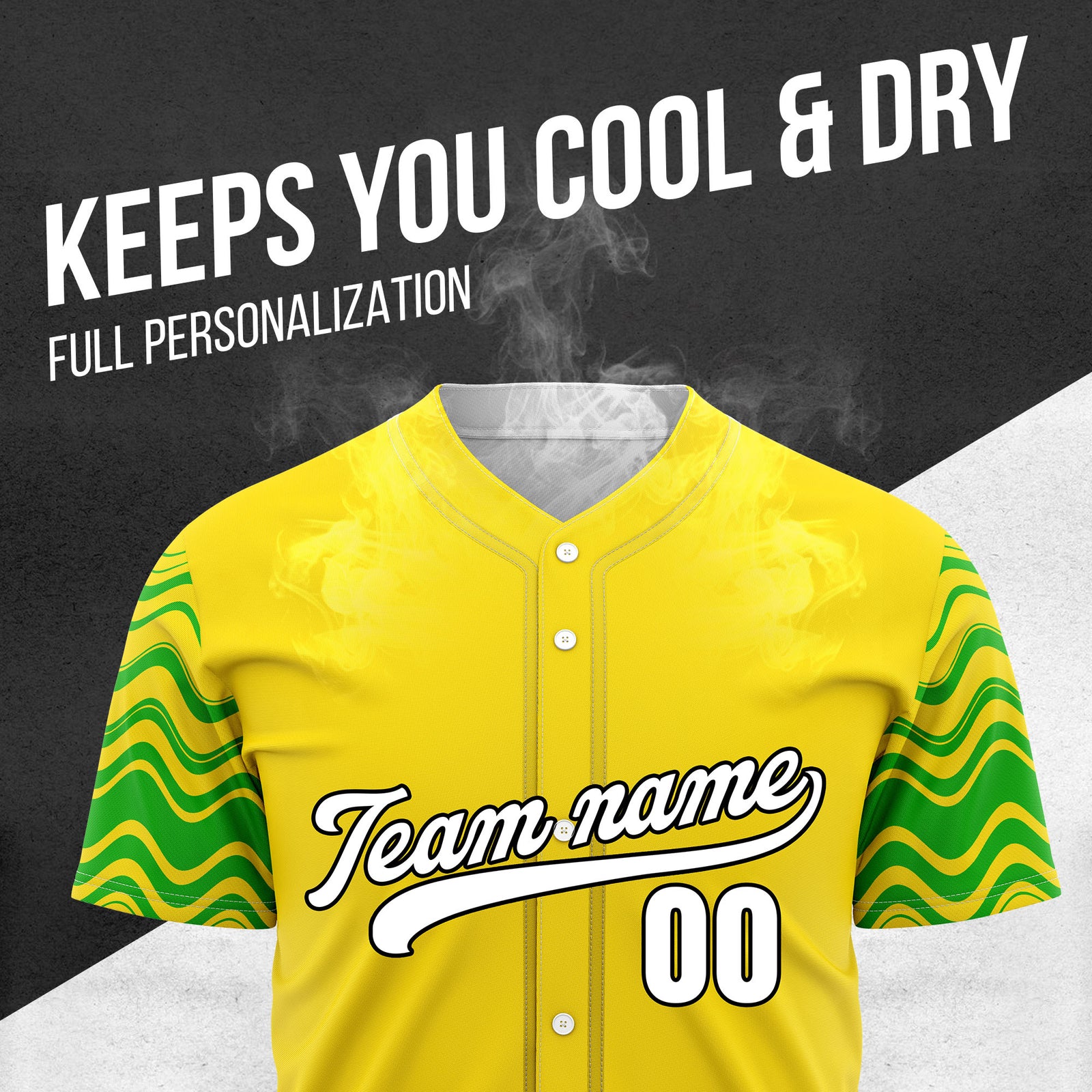 Custom Yellow Baseball Wave Sports Jersey Personalized Uniform with Name & Number