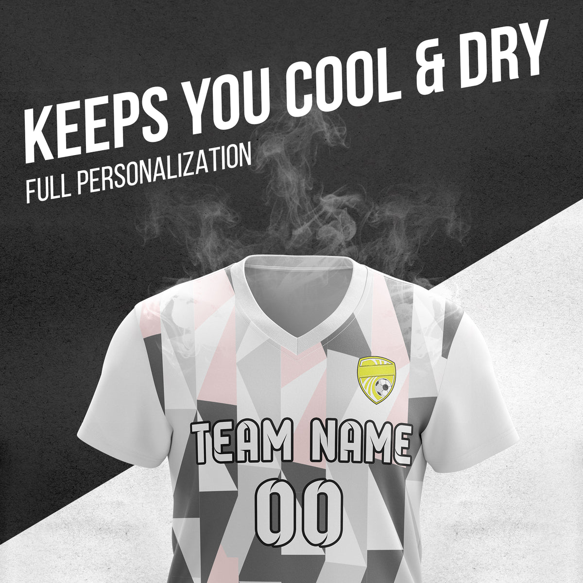 Custom Crystal V-Full Pattern Soccer White Sport Tops Jersey