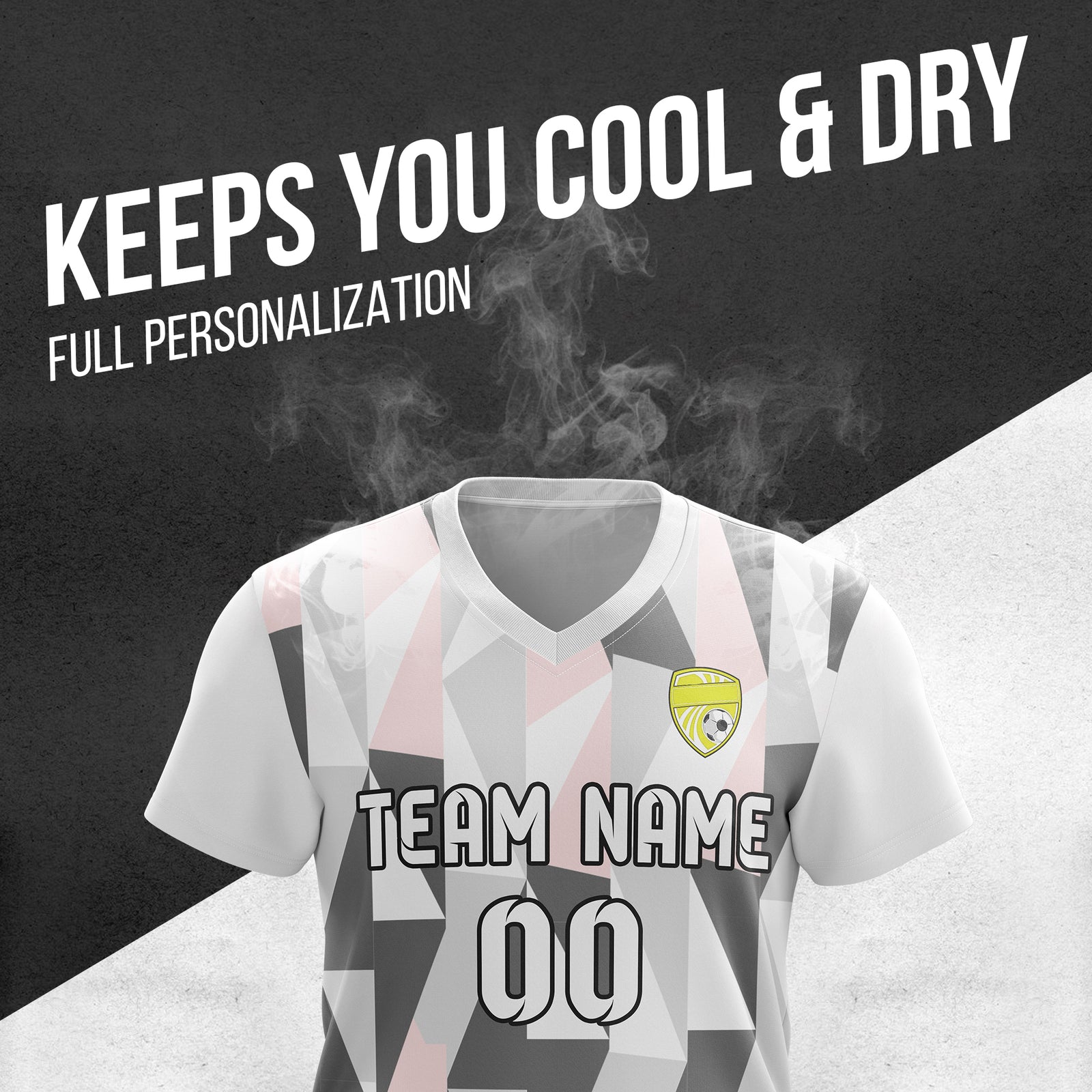 Custom Crystal V-Full Pattern Soccer White Sport Tops Jersey
