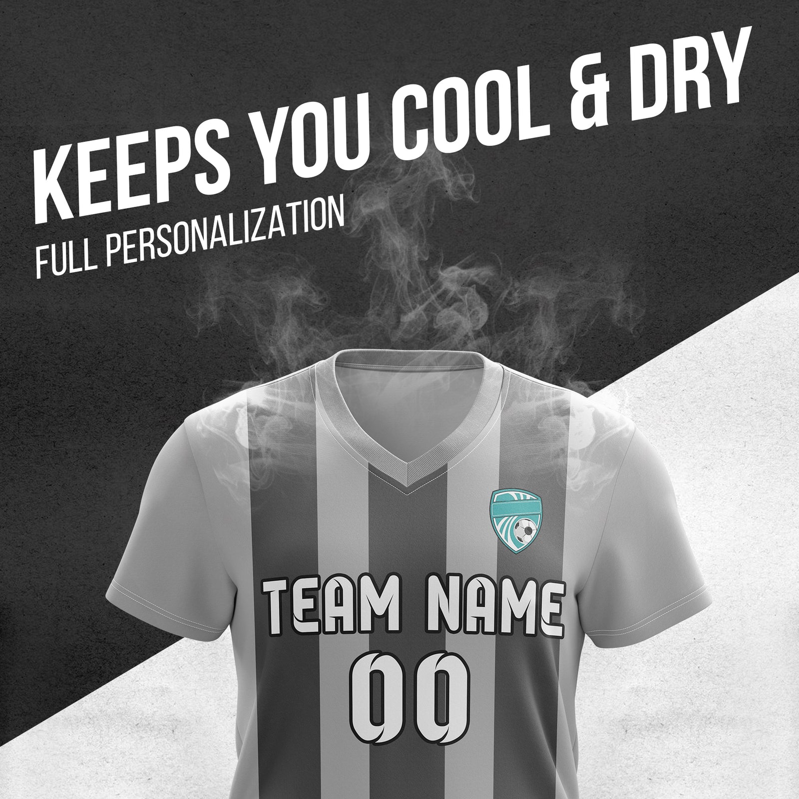 Custom Striker Stripe V-Neck Grey Soccer Sport Tops Jersey