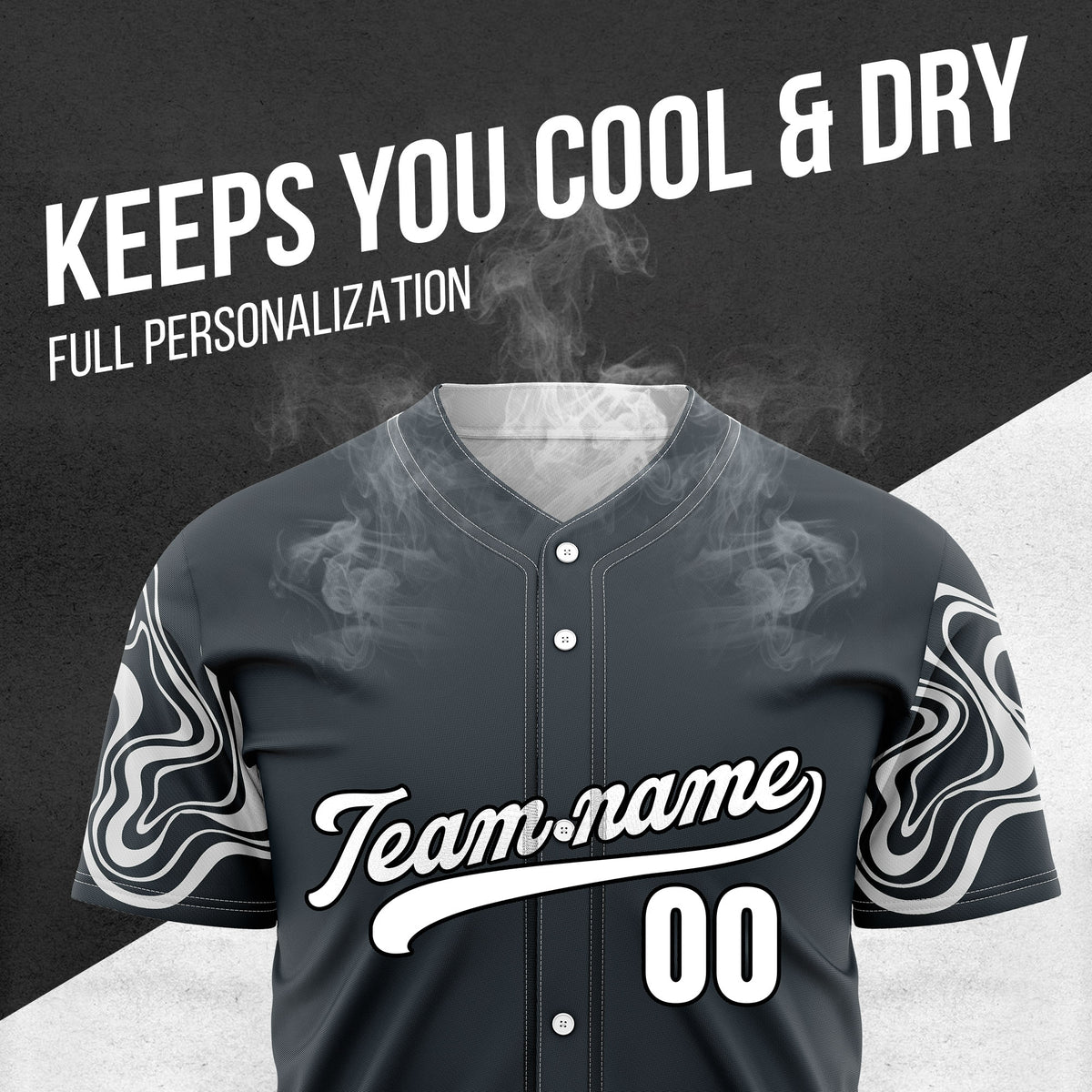 Custom Grey Baseball Wave Sports Jersey Personalized Uniform with Name & Number