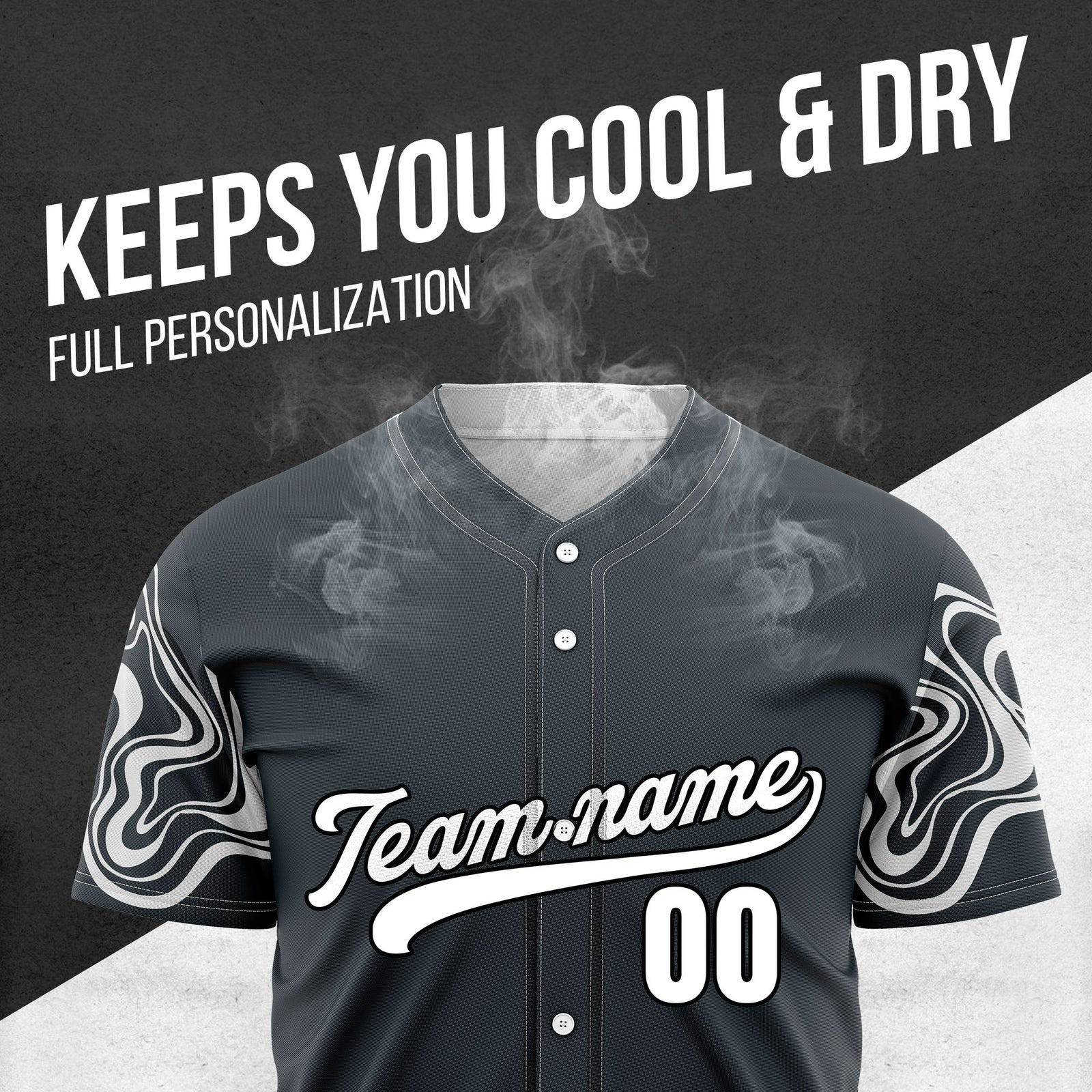 Custom Grey Baseball Wave Sports Jersey Personalized Uniform with Name & Number