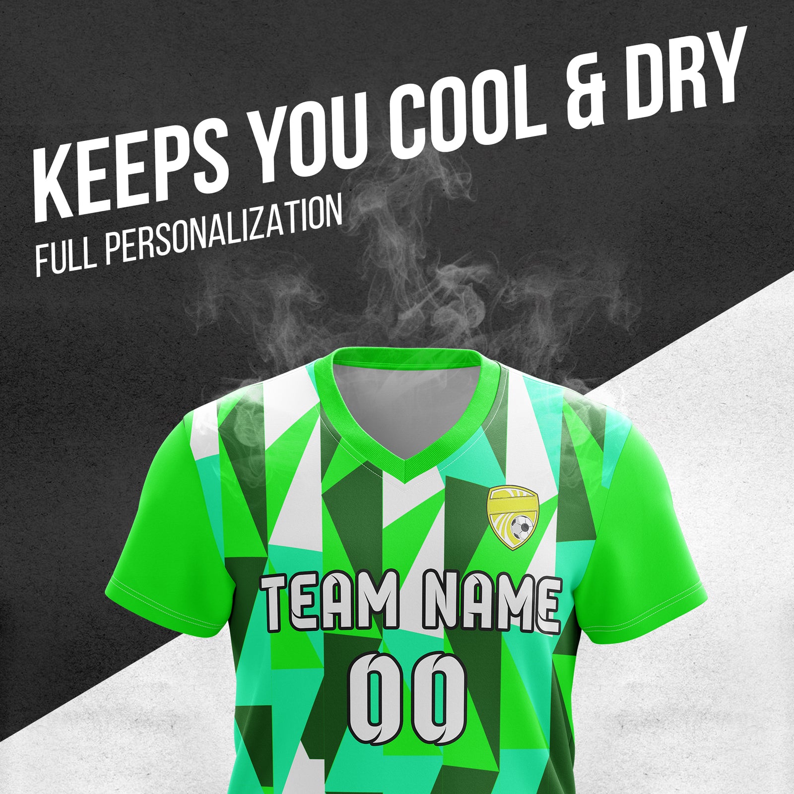 Custom Crystal V-Full Pattern Soccer Neon Green Sport Tops Jersey