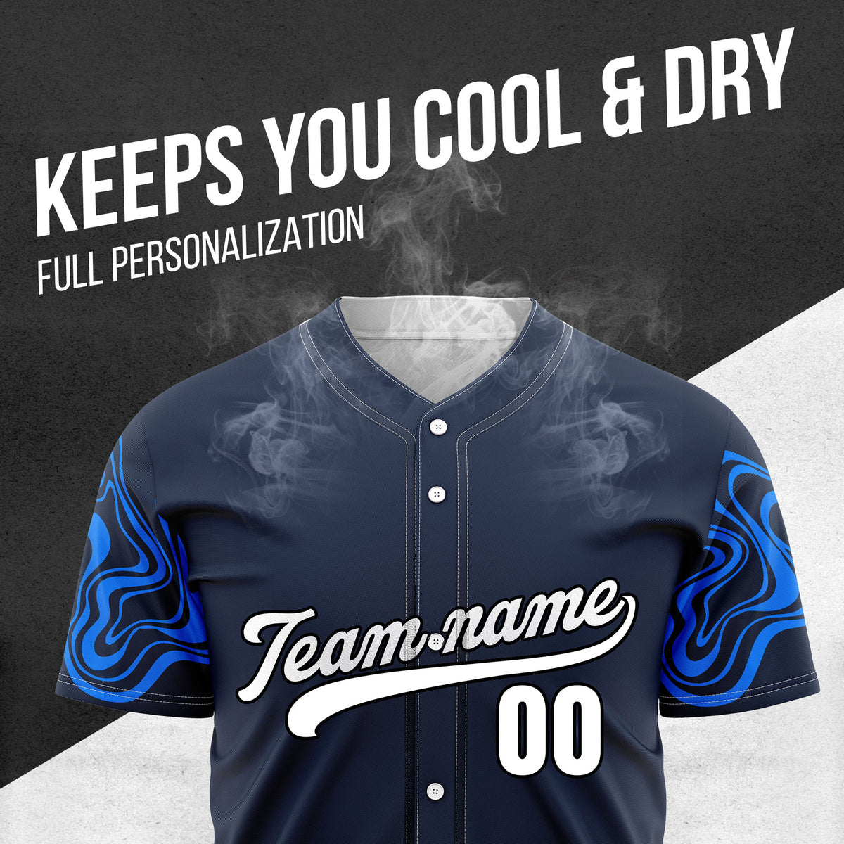 Custom Navy Baseball Wave Sports Jersey Personalized Uniform with Name & Number