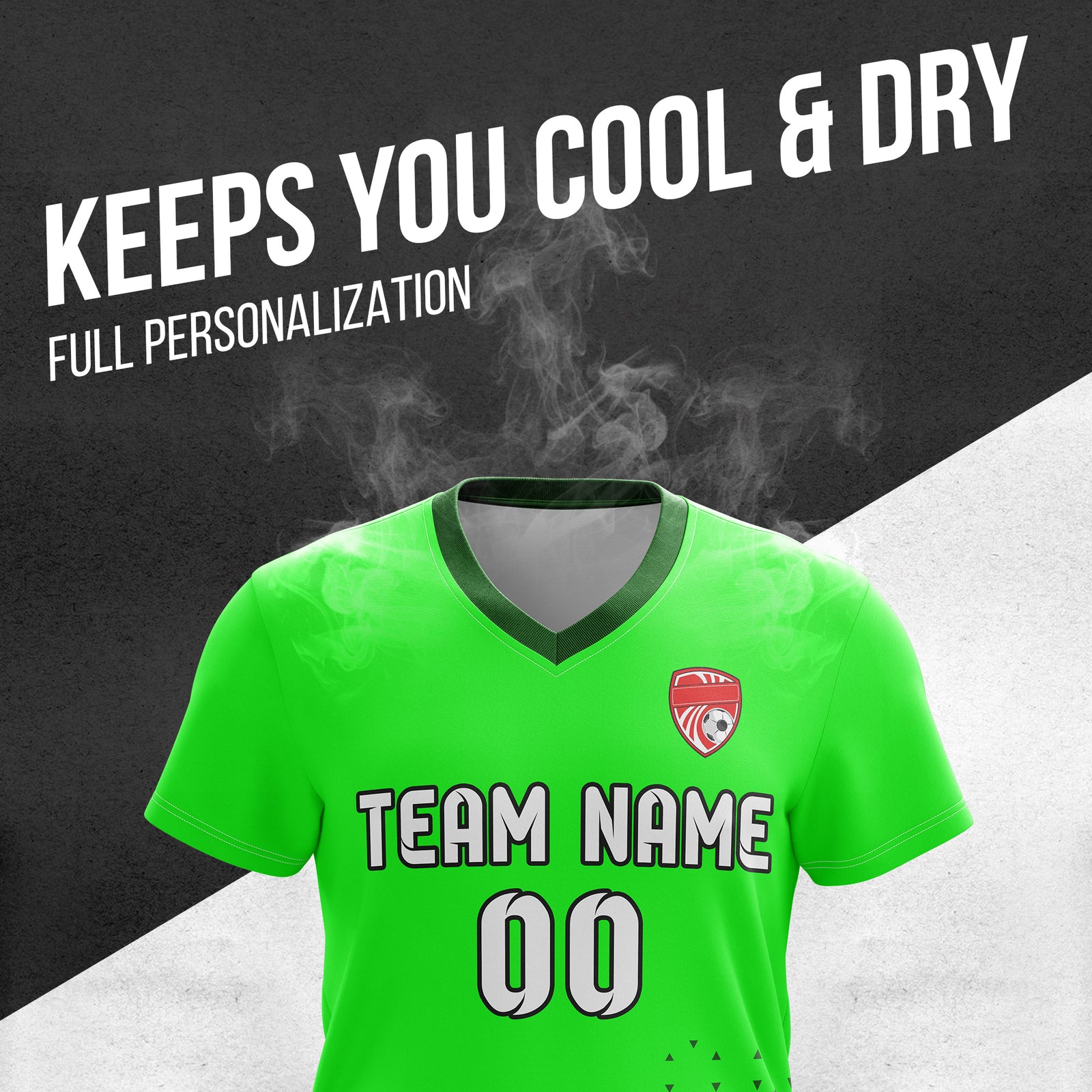 Custom Tri-Edge V-Side Pattern Neon Green Soccer Sport Tops Jersey