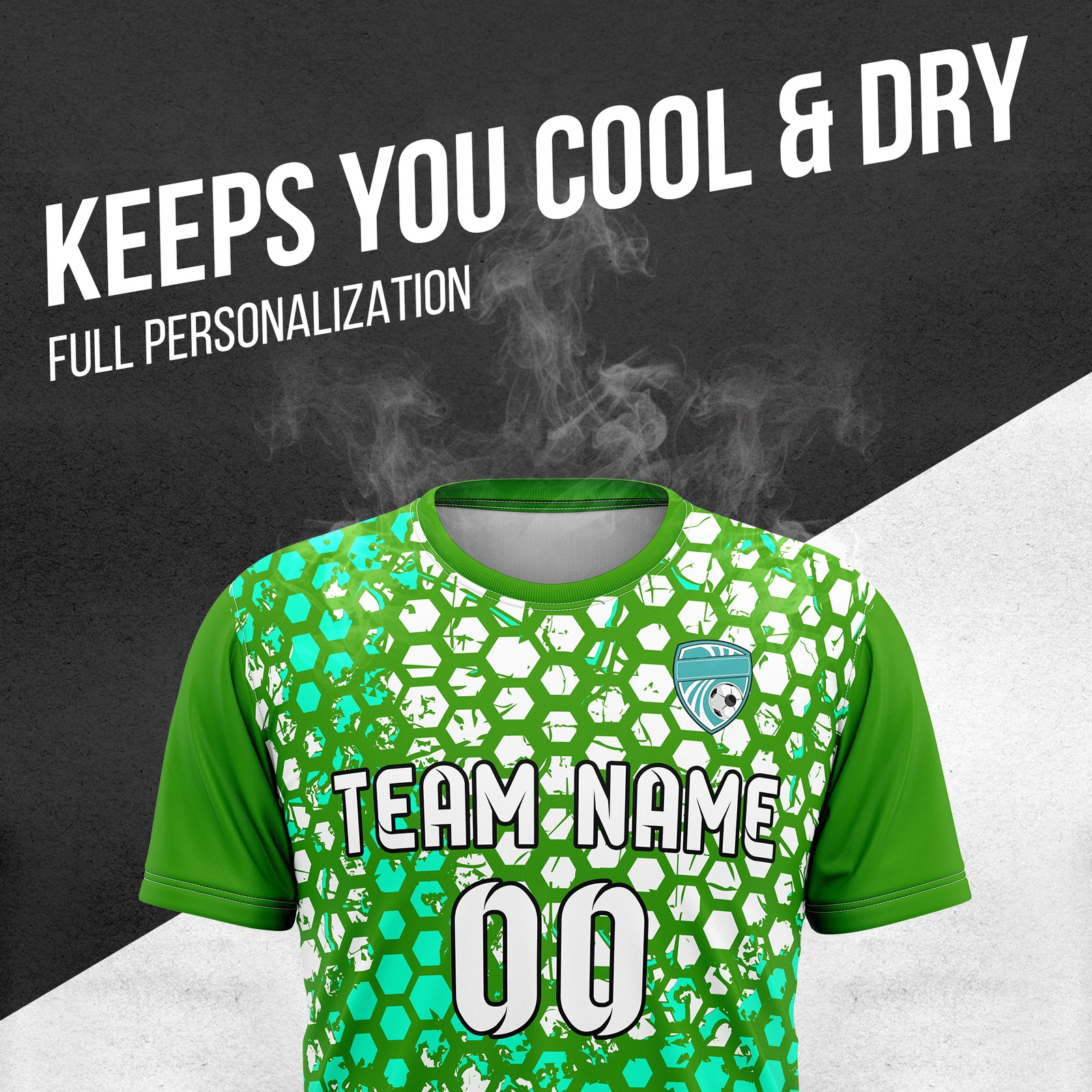 Custom Soccer Green Round Neck Hex Pattern Sports Tops Jersey