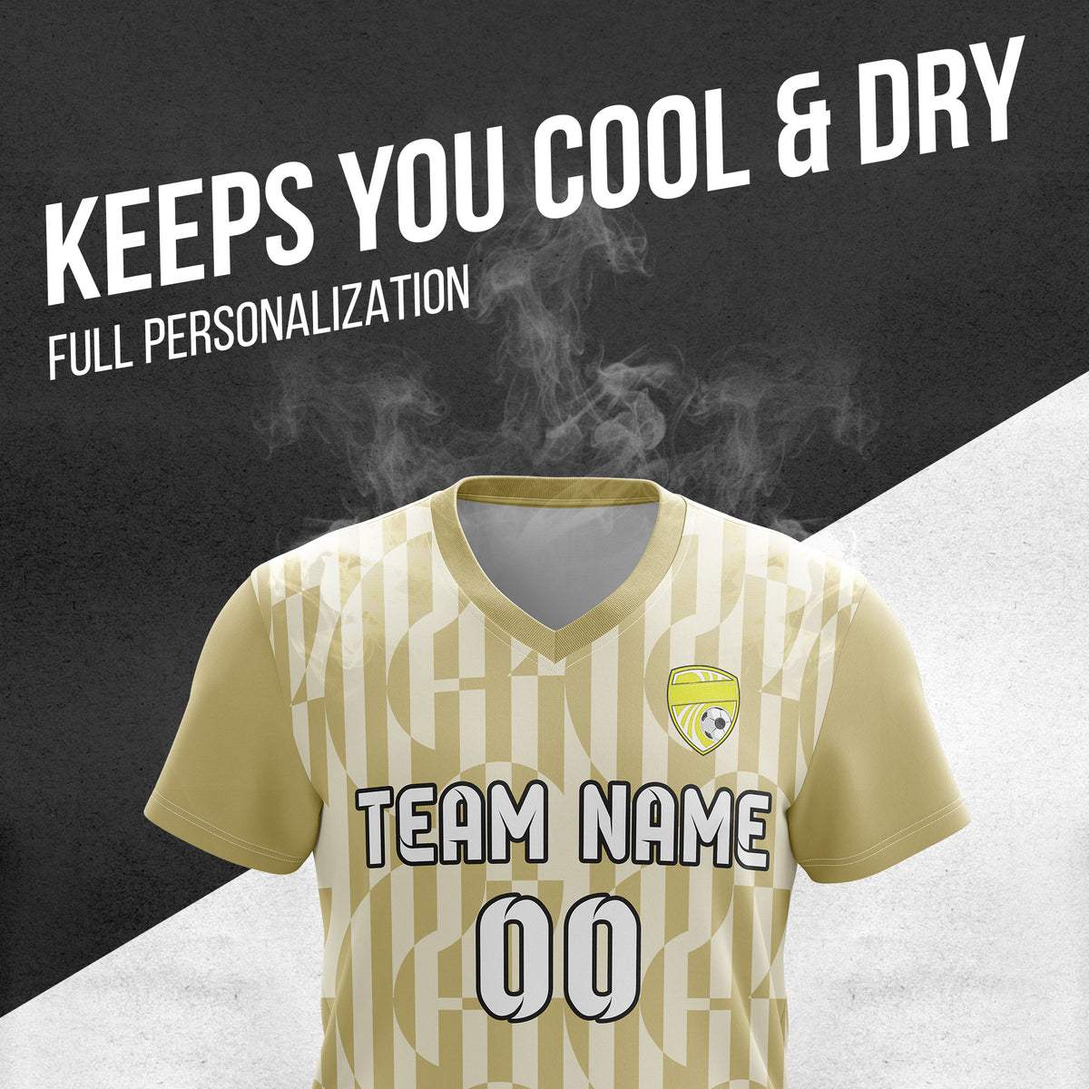 Custom Pulse Grid V-Full Pattern Soccer Khaki Sport Tops Jersey