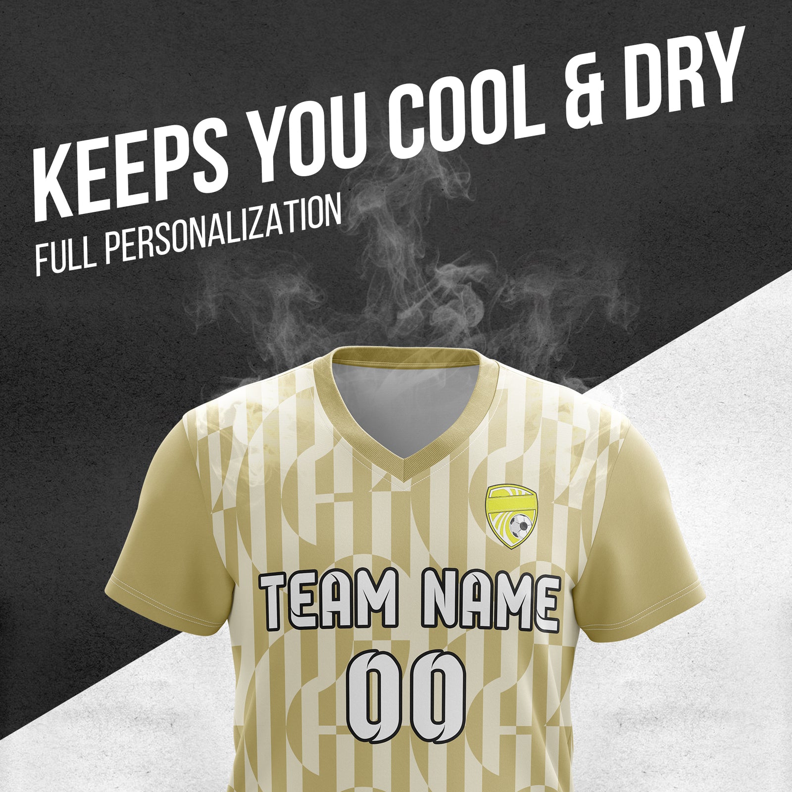 Custom Pulse Grid V-Full Pattern Soccer Khaki Sport Tops Jersey