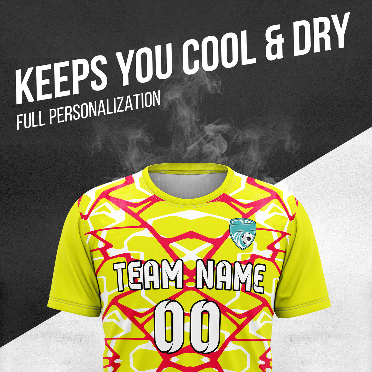 Custom Soccer Round Neck Yellow Impact Lines Tops Jersey