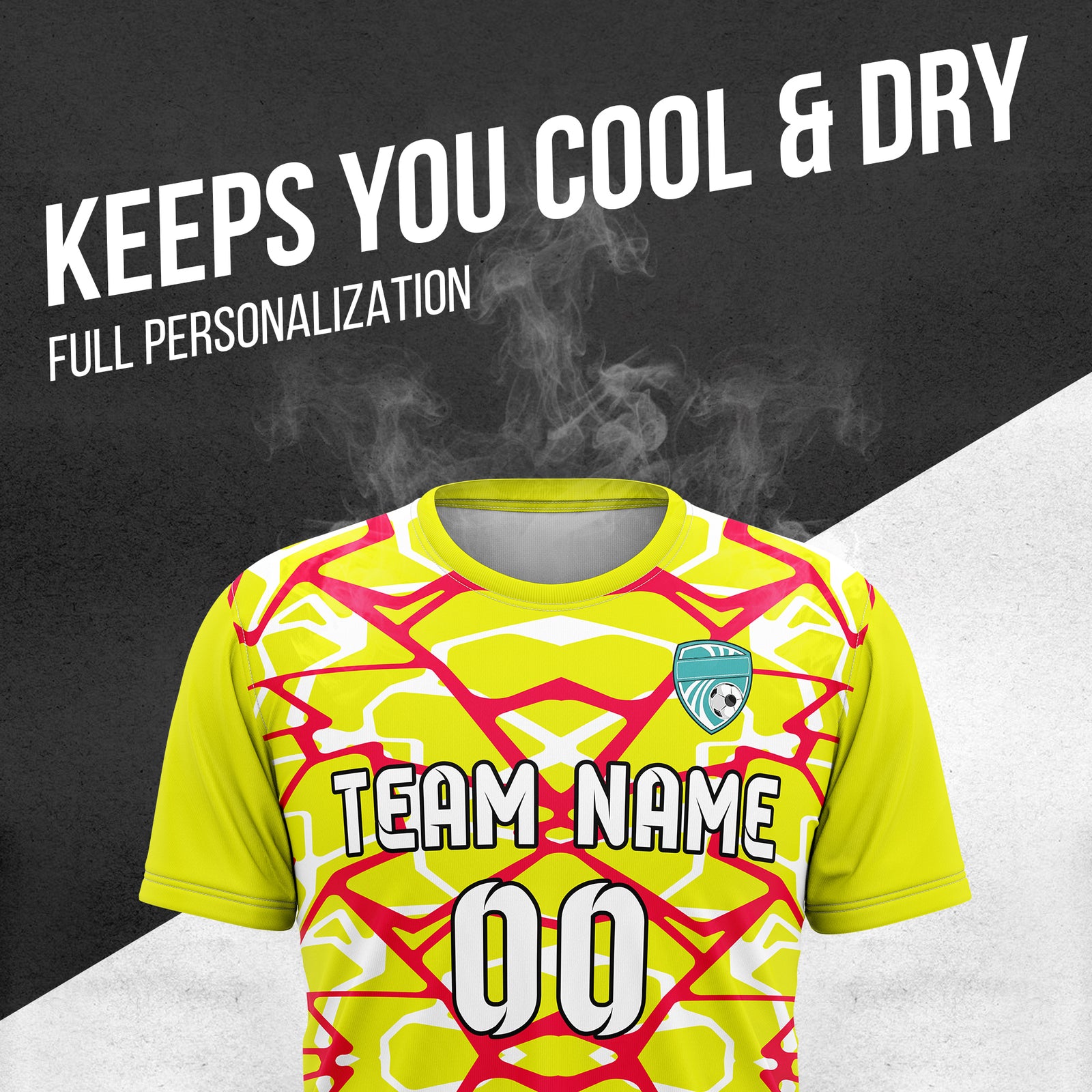 Custom Soccer Round Neck Yellow Impact Lines Tops Jersey