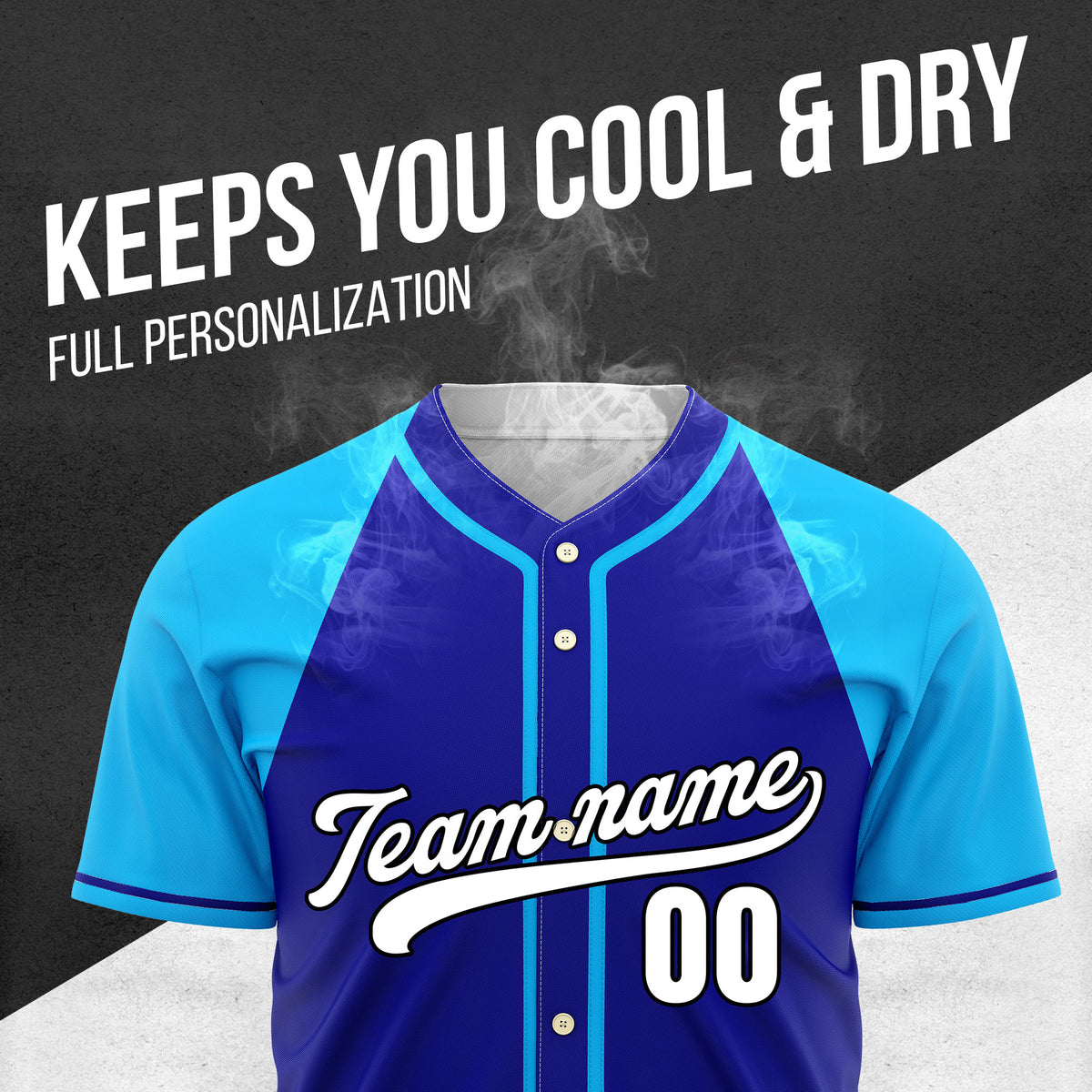 Custom Desert Blaze Blue Raglan Style Baseball Sports Jersey Personalized Uniform with Name & Number